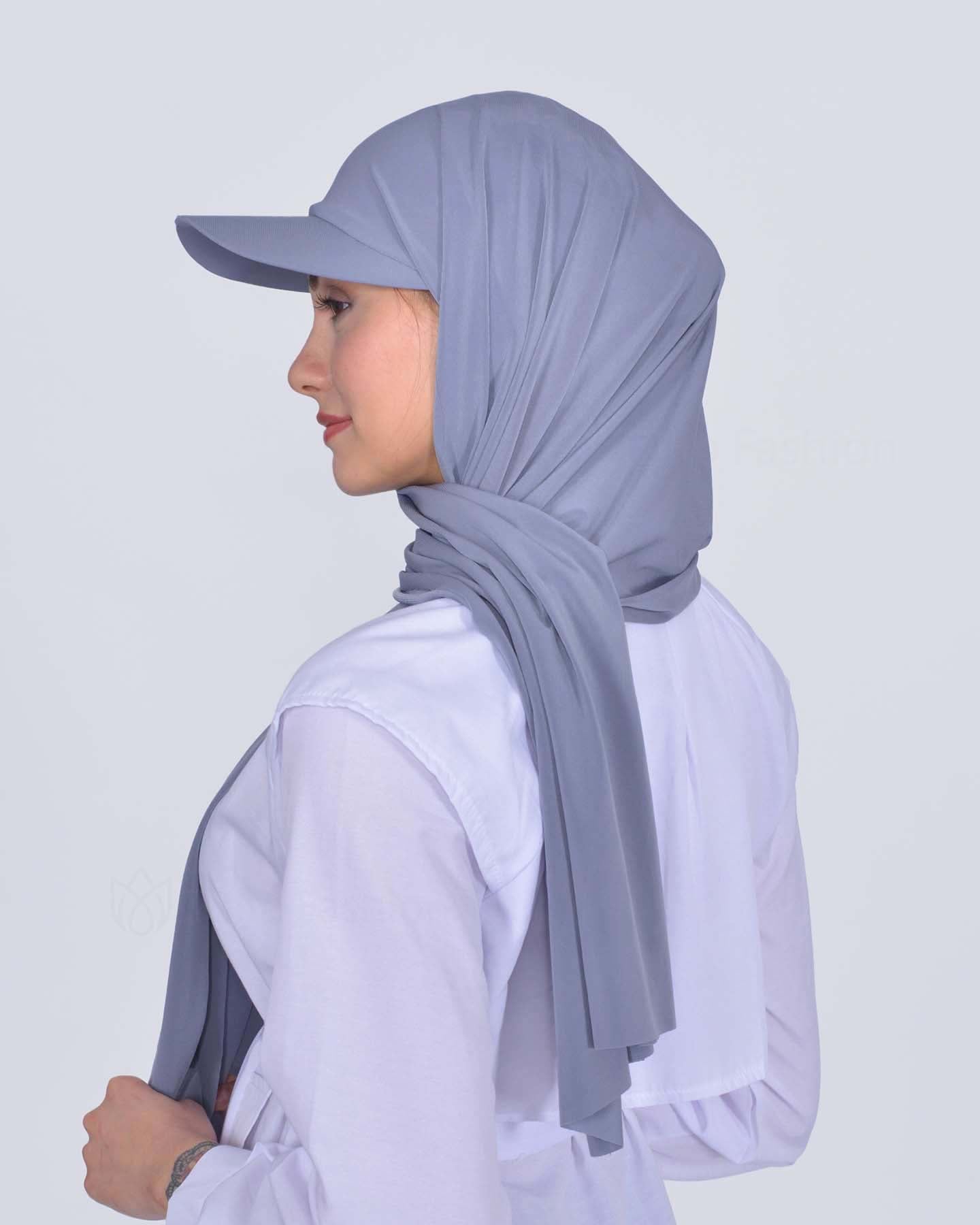 Hijab - Lycra Instant With Cap - Medium Gray