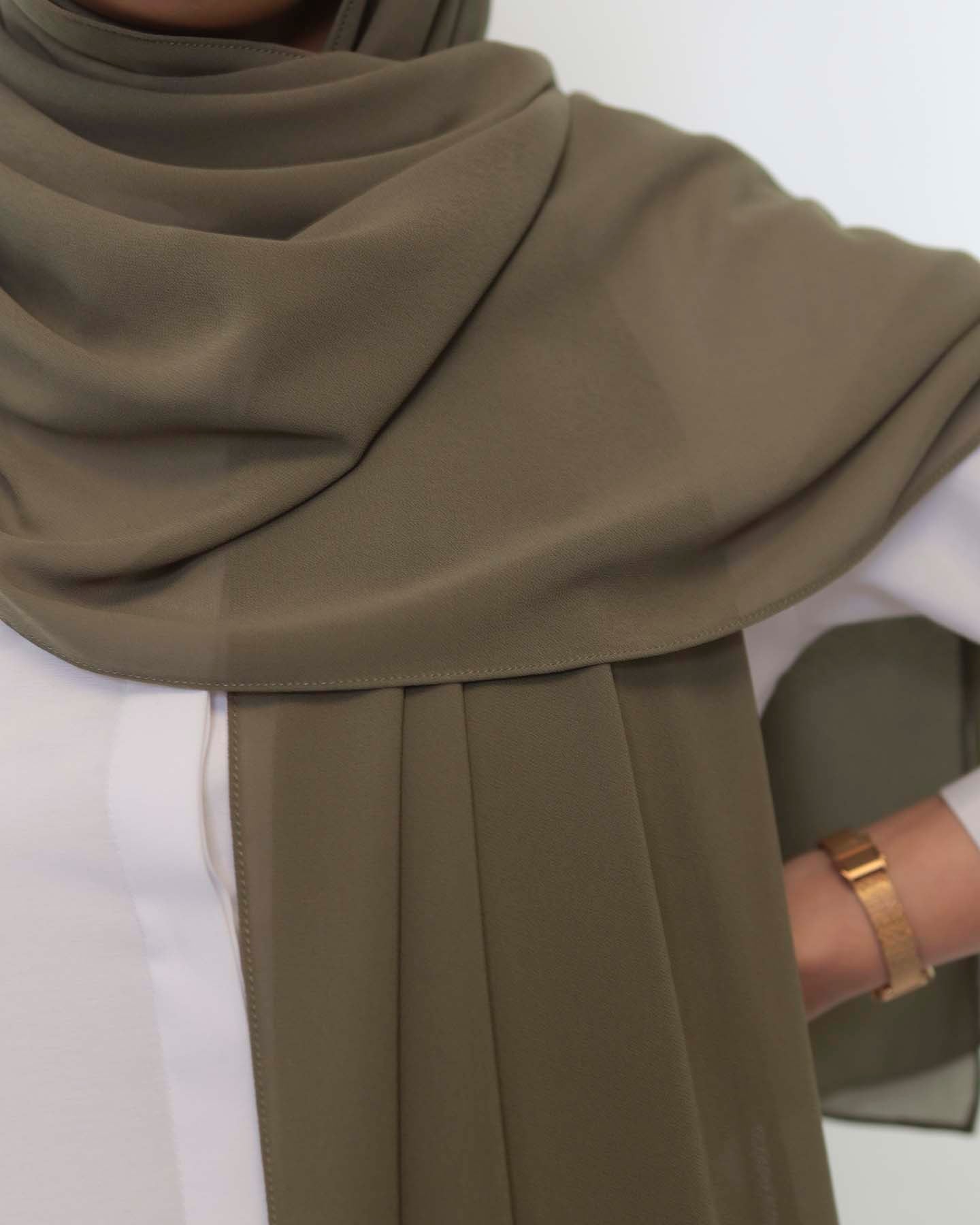 Premium Chiffon Hijab - Khaki Green