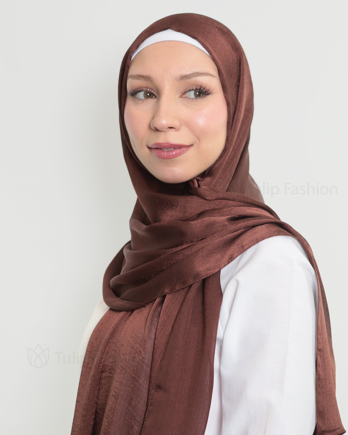 Hijab - Metallic Satin - Dark Brown