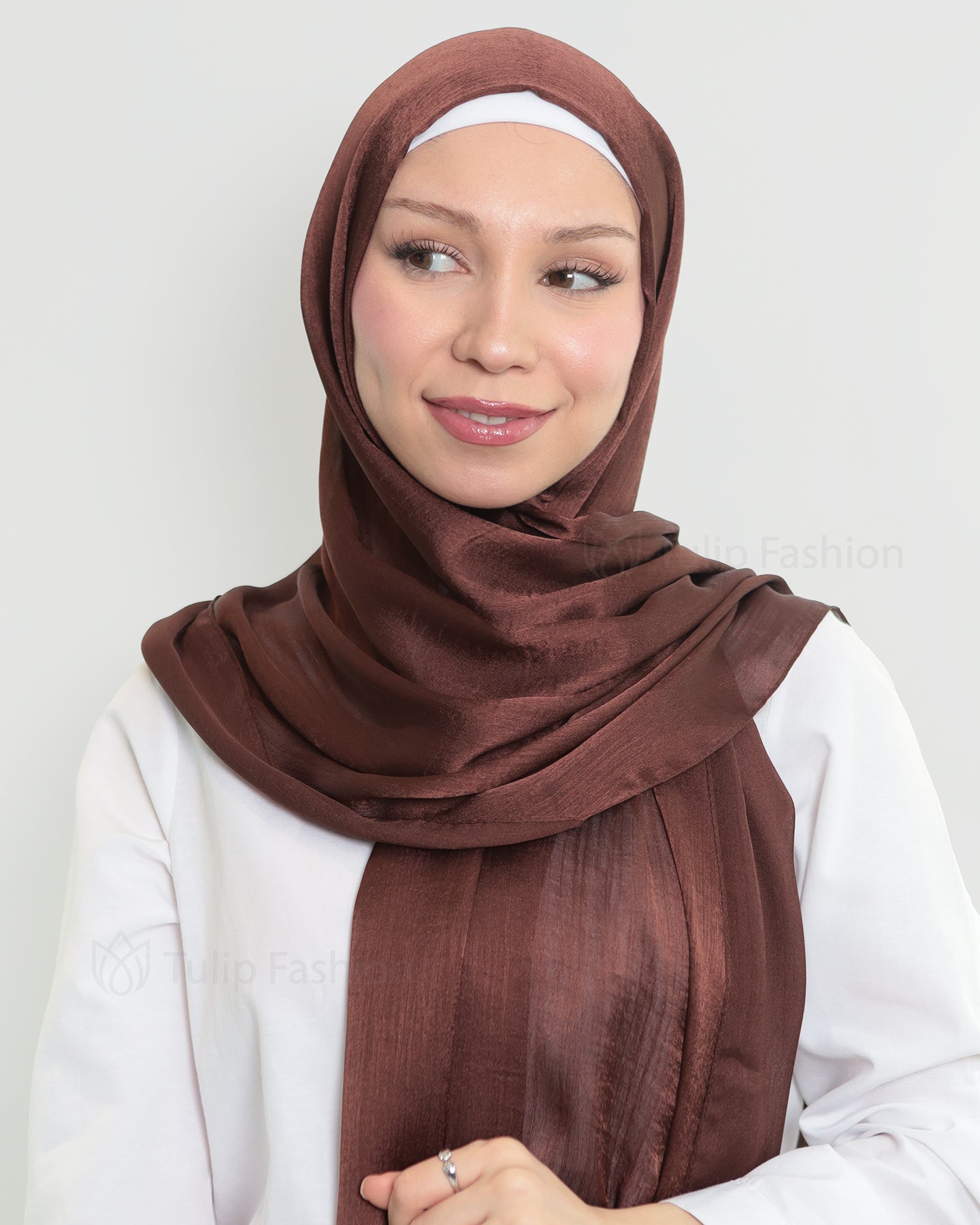 Hijab - Metallic Satin - Dark Brown