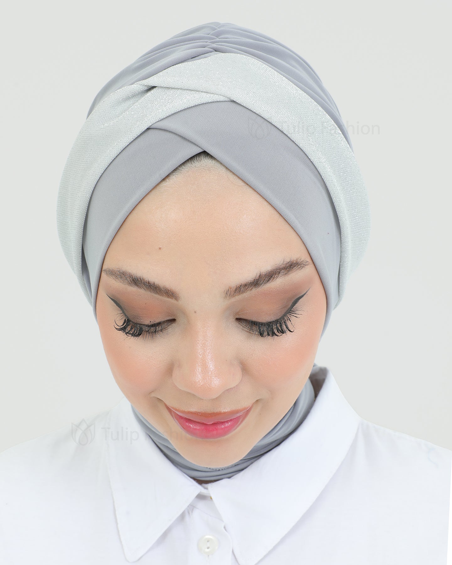Turban with shawl - Tamara - Gray