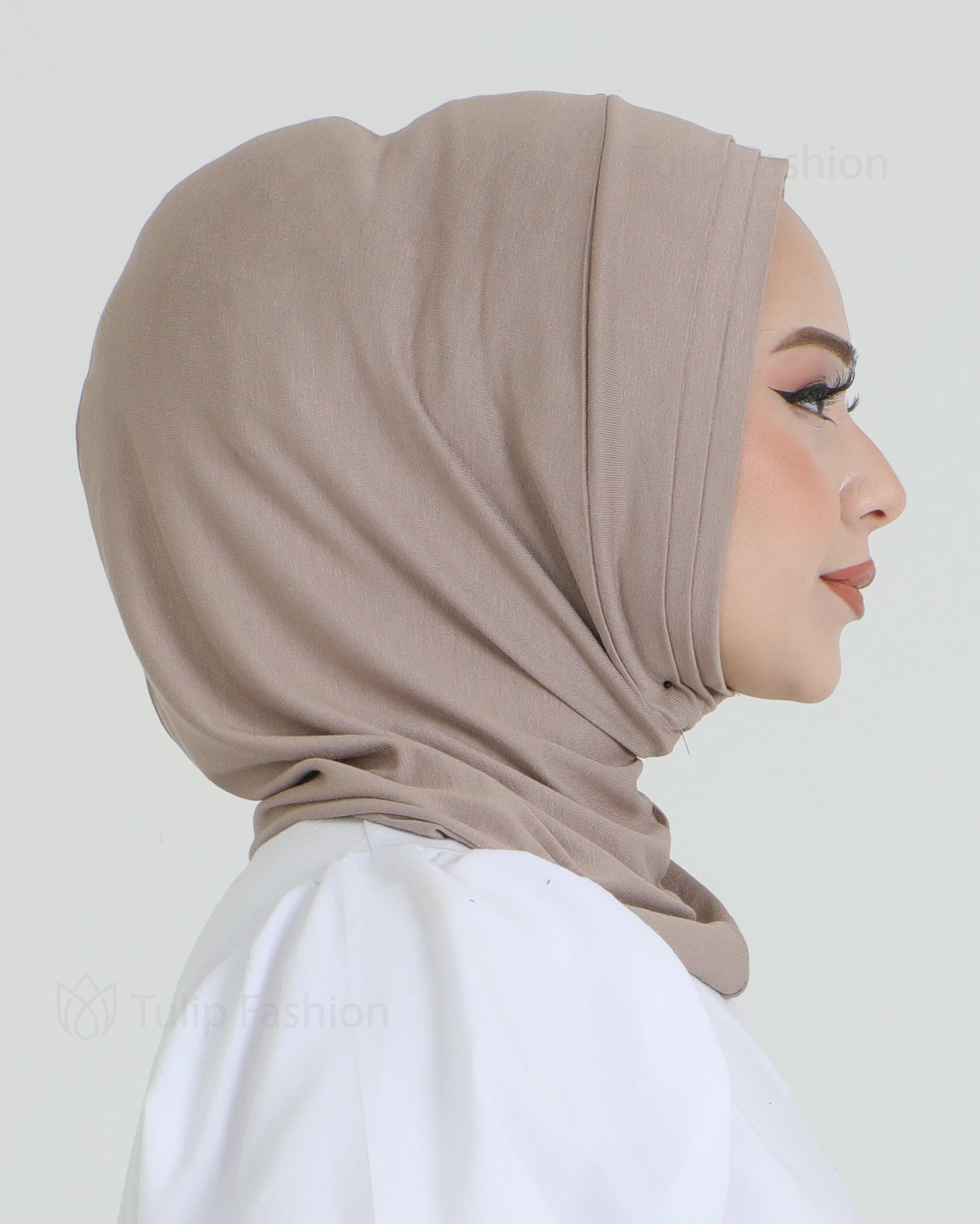 Hijab - Jersey Stripes One Piece - Nude Beige