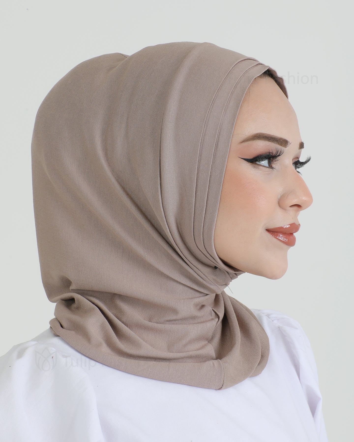 Hijab - Jersey Stripes One Piece - Nude Beige