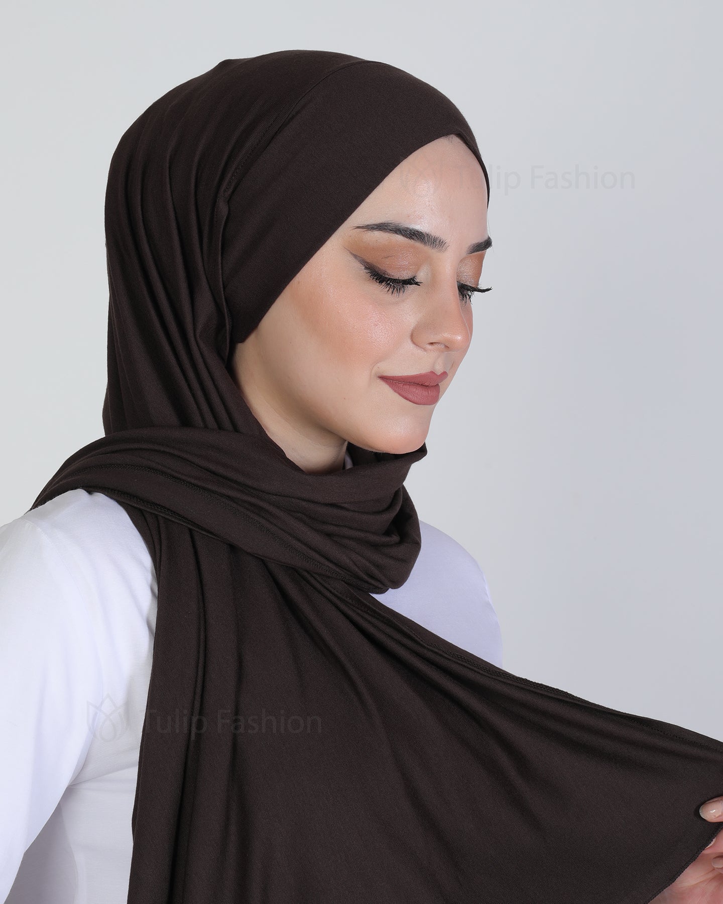 Hijab - Jersey with band - Dark Brown