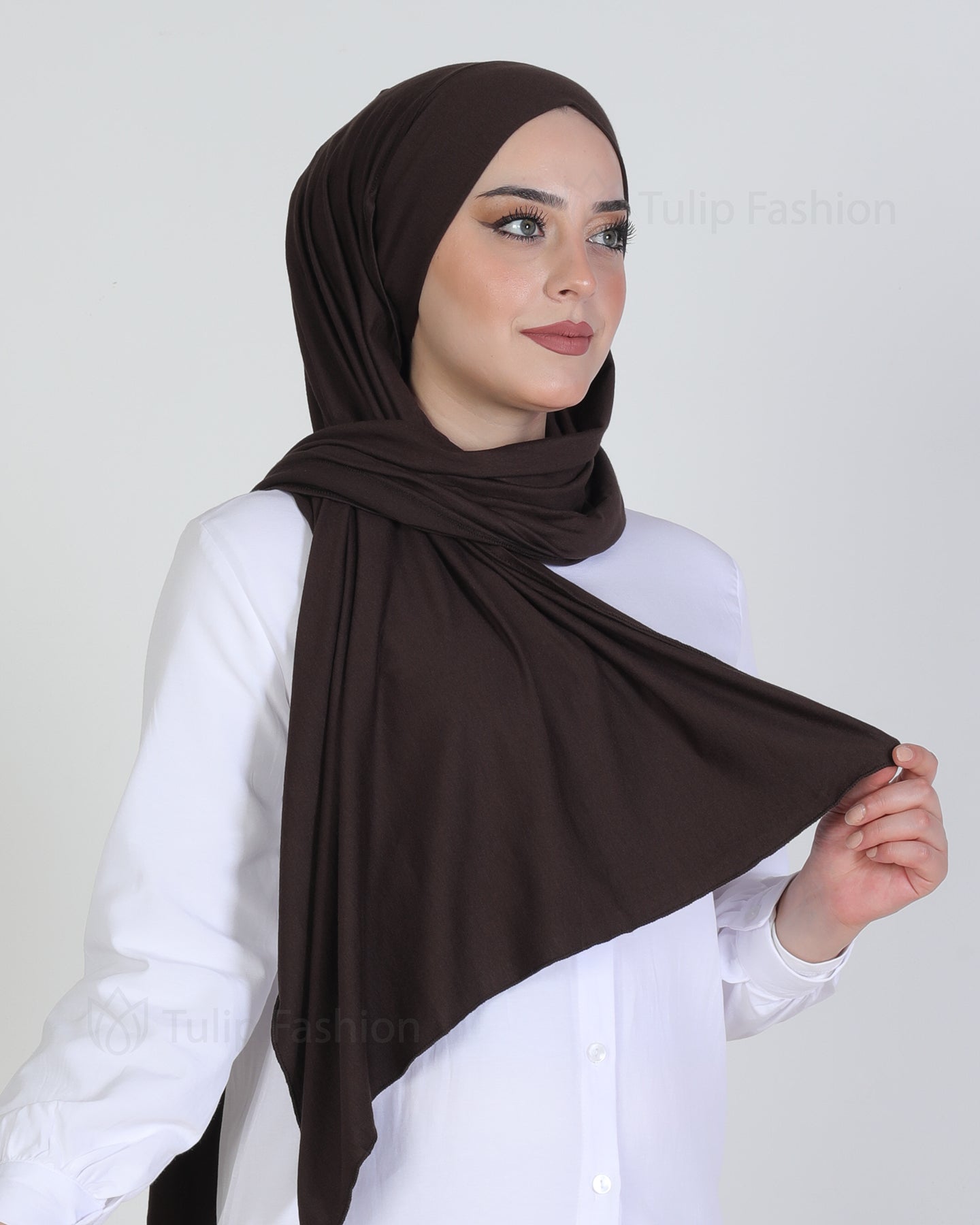 Hijab - Jersey with band - Dark Brown