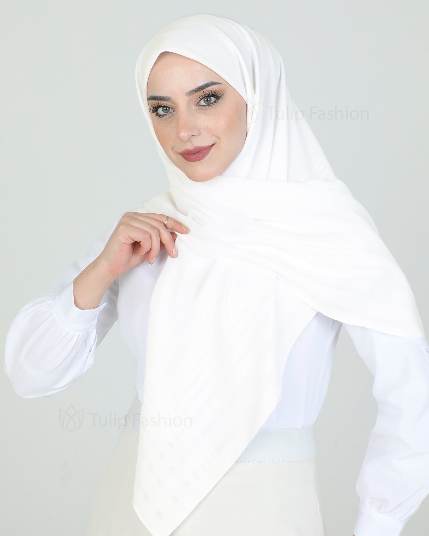 Hijab - chiffon stripes 120 cm - Off-White