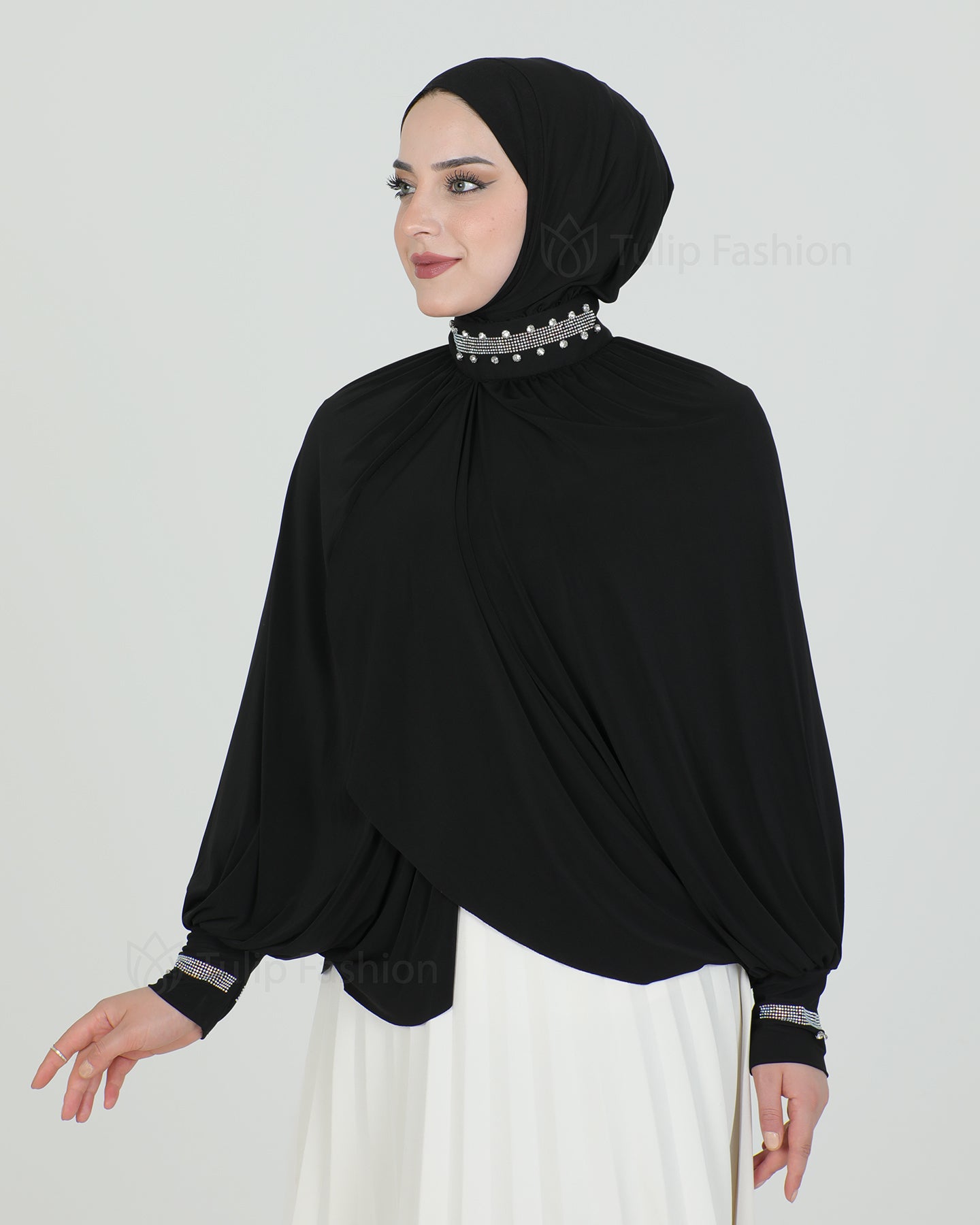Hijab - Instant Lycra with arms - Black
