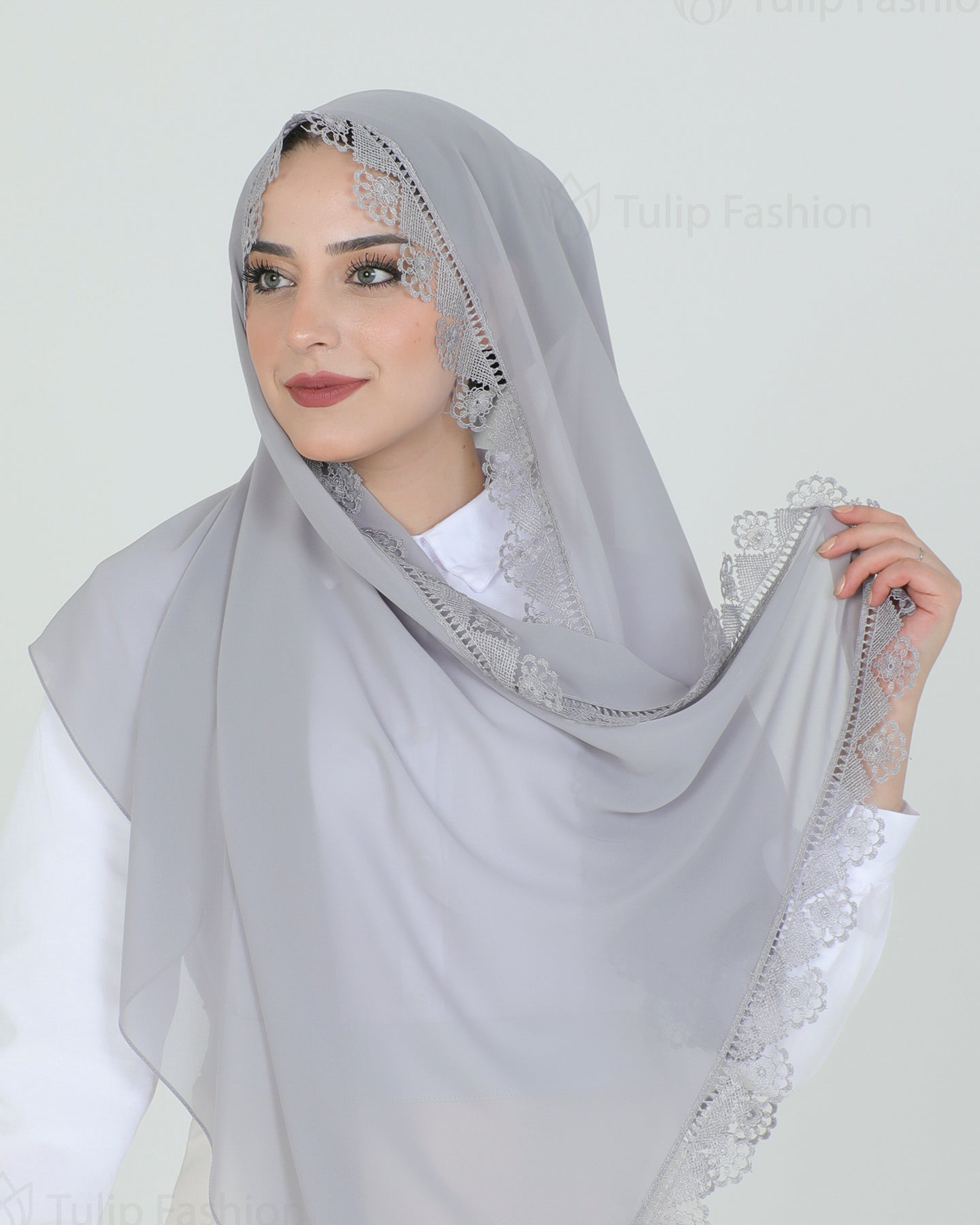 Hijab - chiffon Dantelle - Gray