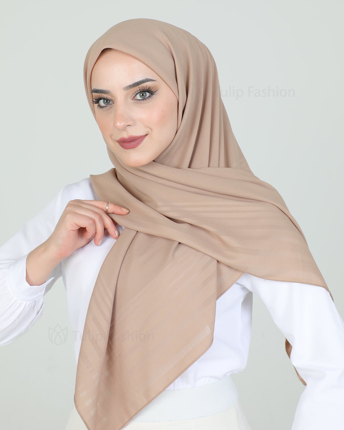 Hijab - chiffon stripes 120 cm - Nude Beige