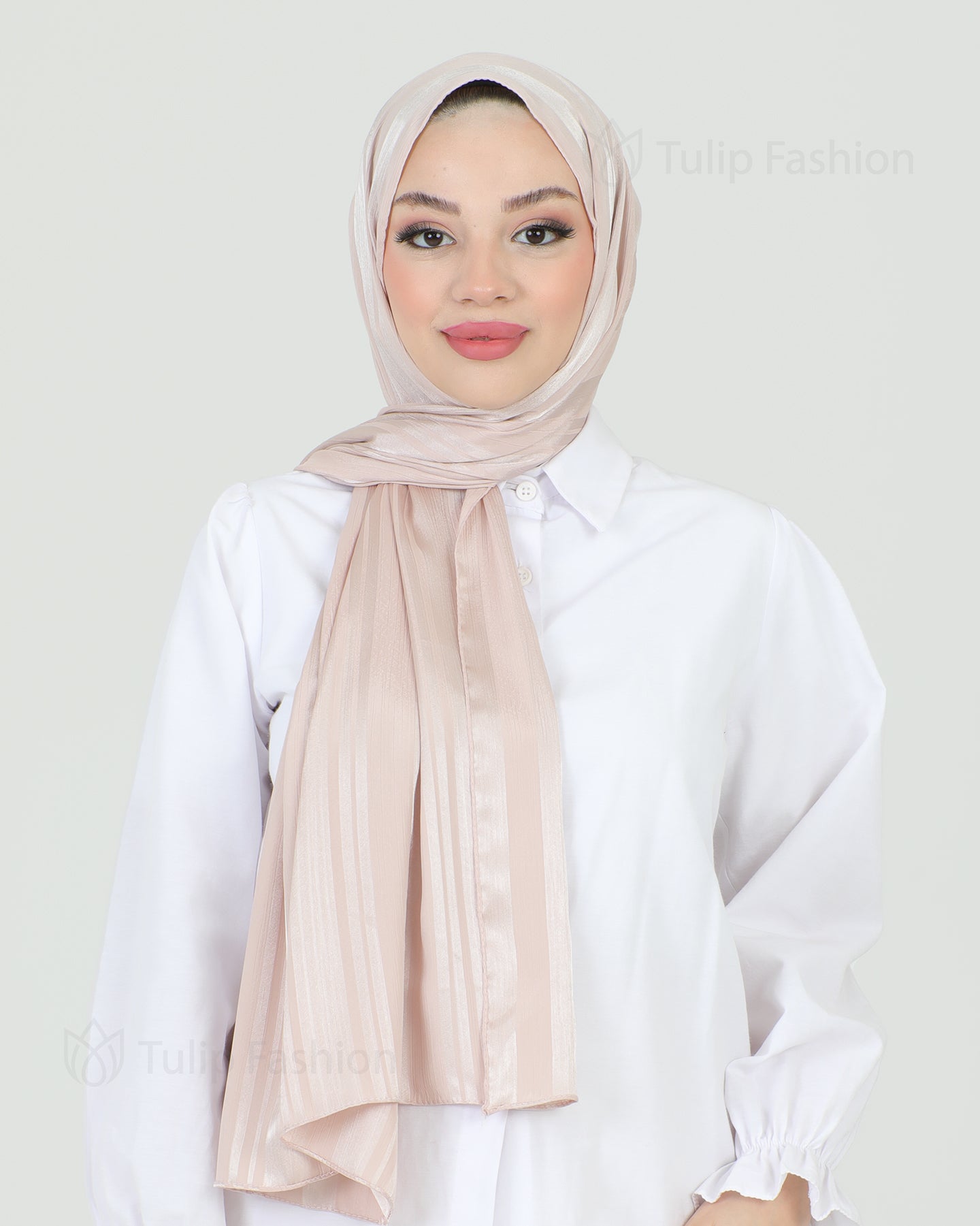Hijab - Satin Stripes - Powder Pink