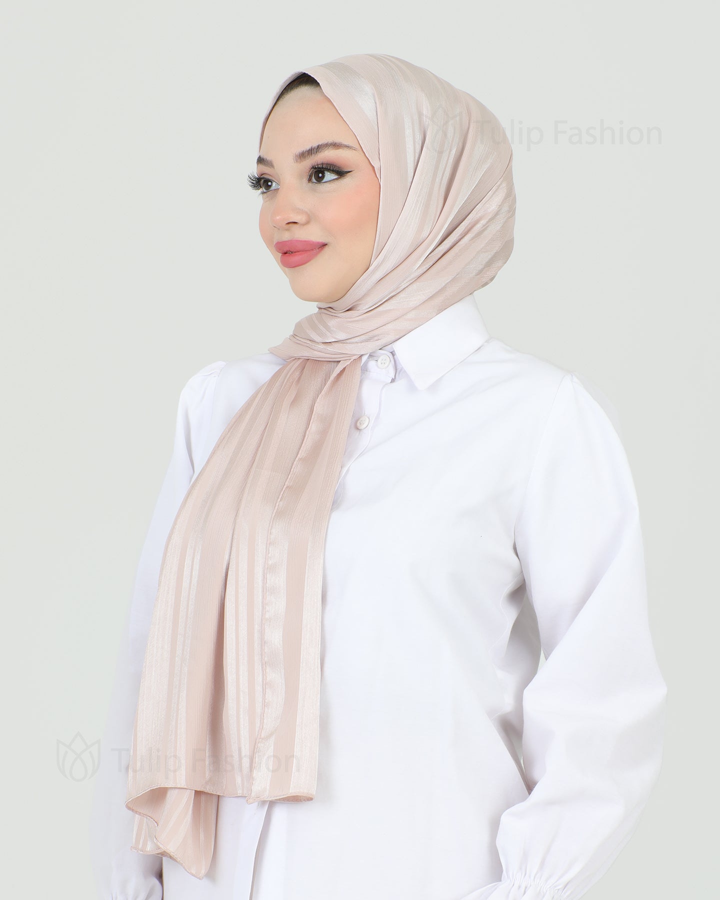 Hijab - Satin Stripes - Powder Pink