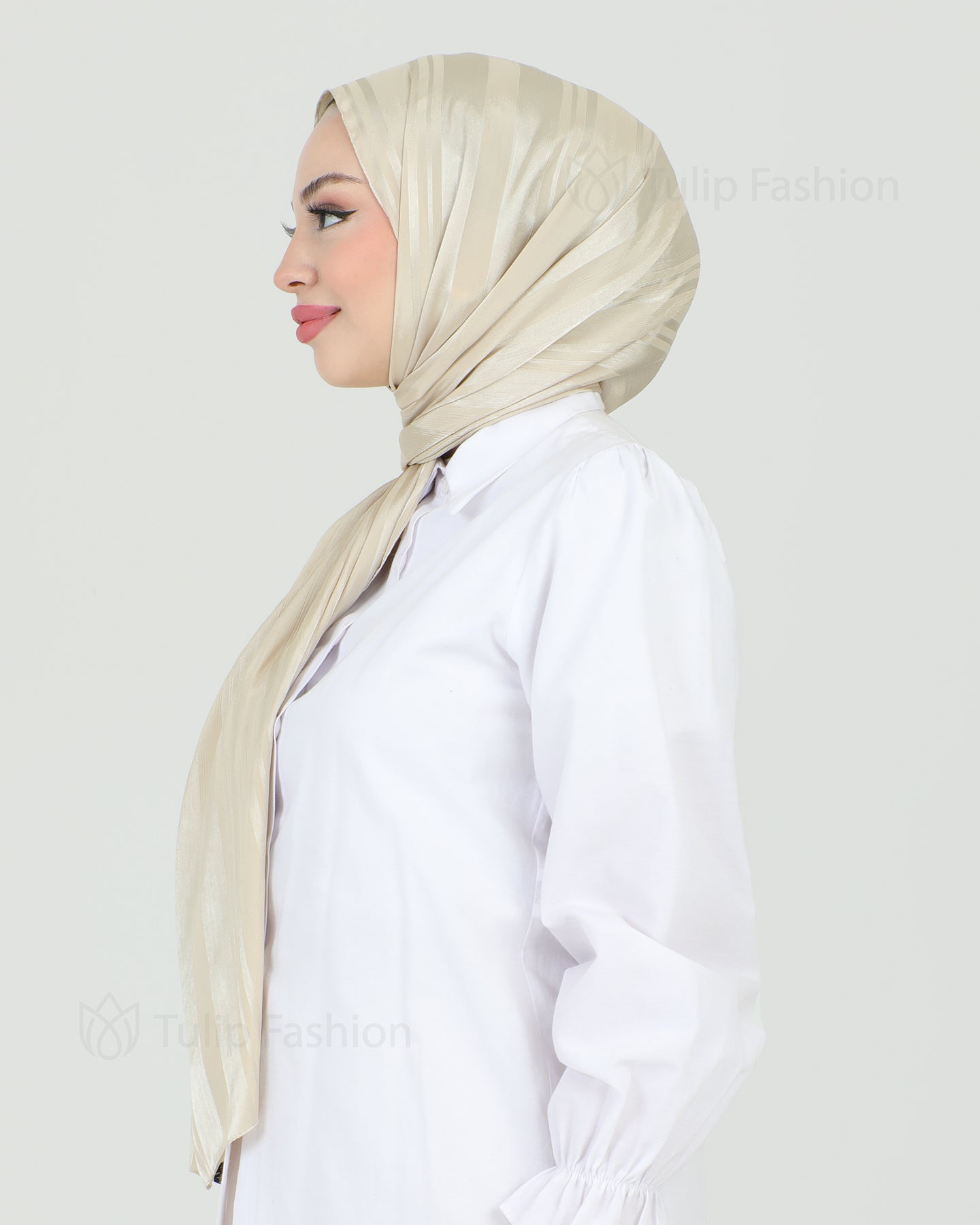 Hijab - Satin Stripes - Beige