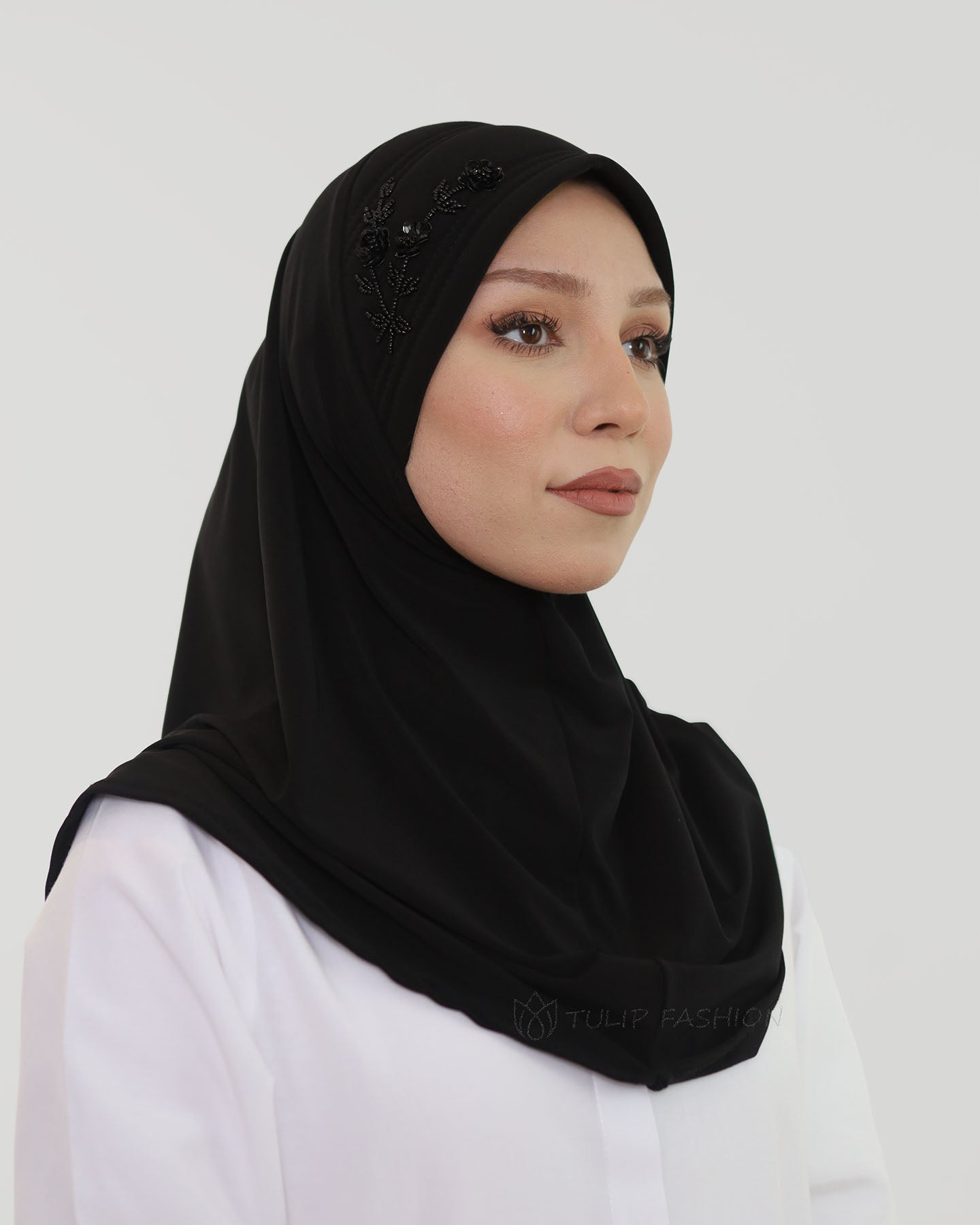 Hijab - Al Amira Flower Lycra - One Piece - Black