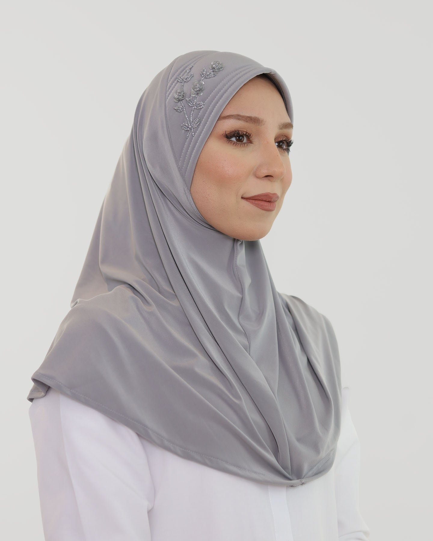 Hijab - Al Amira Flower Lycra - One Piece - Gray