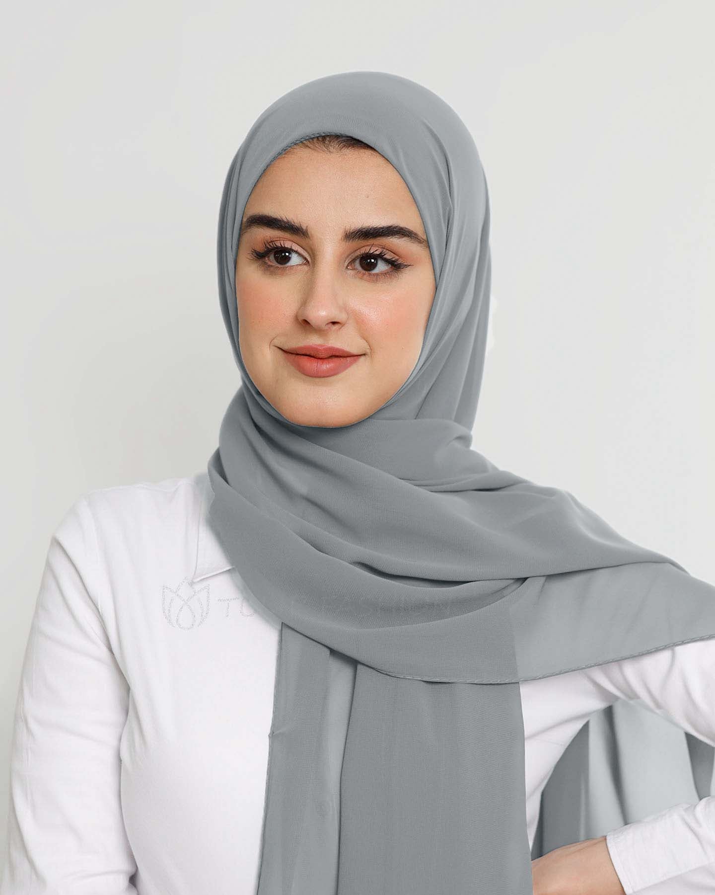 Hijab - Instant Chiffon With Cap - Gray