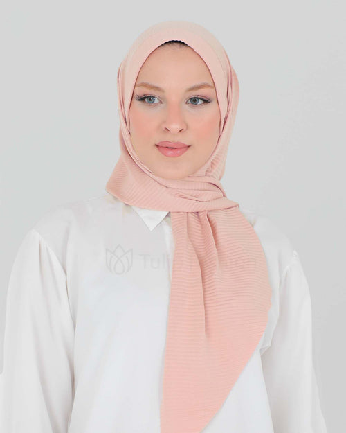 Hijab - Square Lycra Striped -  Nude Pink