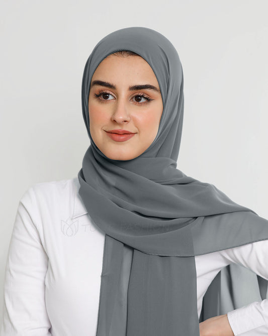 Hijab - Instant Chiffon With Cap - Dark Gray