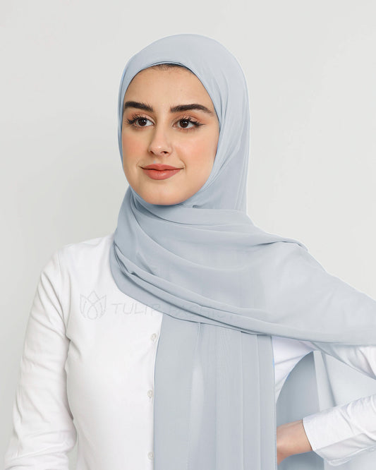 Hijab - Instant Chiffon With Cap - Light Gray
