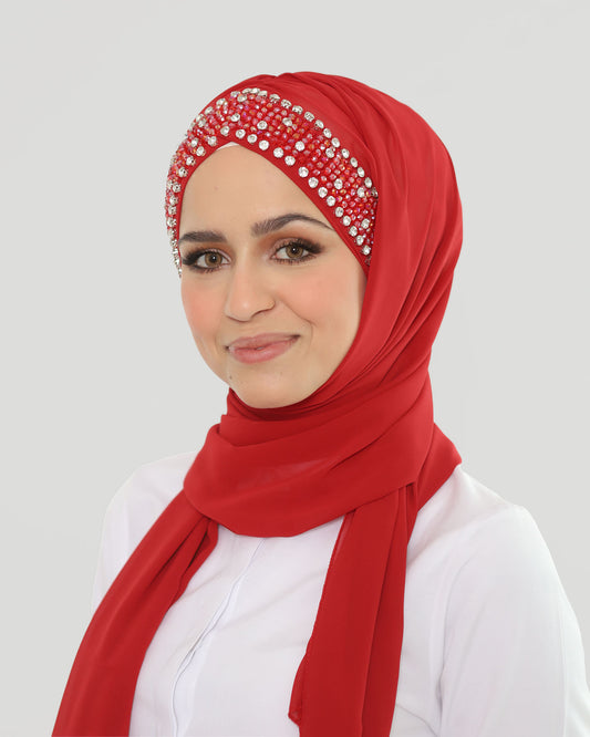 Hijab - Instant Chiffon Shiny Crystal - Red