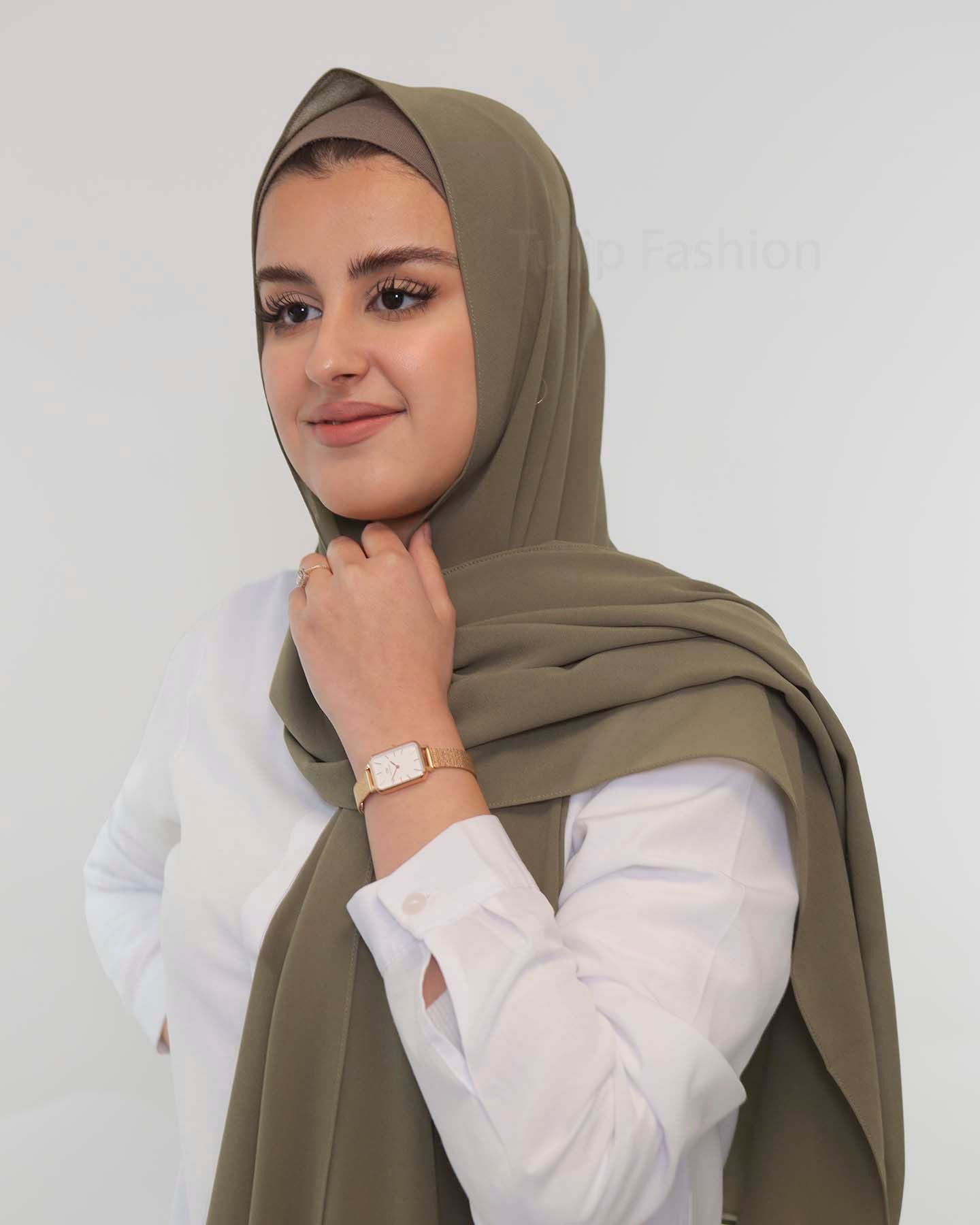 Premium Chiffon Hijab - Khaki Green