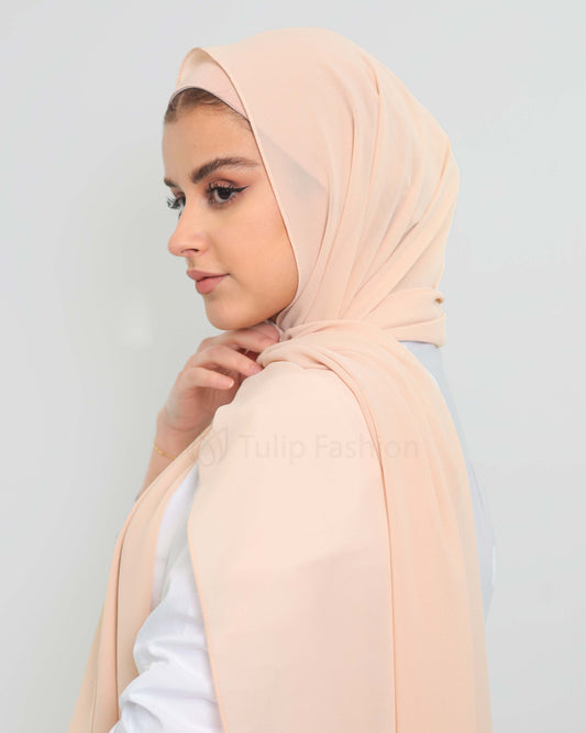 Premium Chiffon Hijab and Satin Lined Underscarf Set in Matching Color - Beige