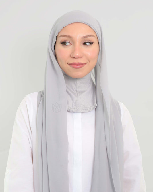 Hijab - Instant Chiffon with full coverage underscarf - Light Gray
