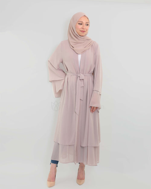 Chiffon open Abaya set - Nude Beige