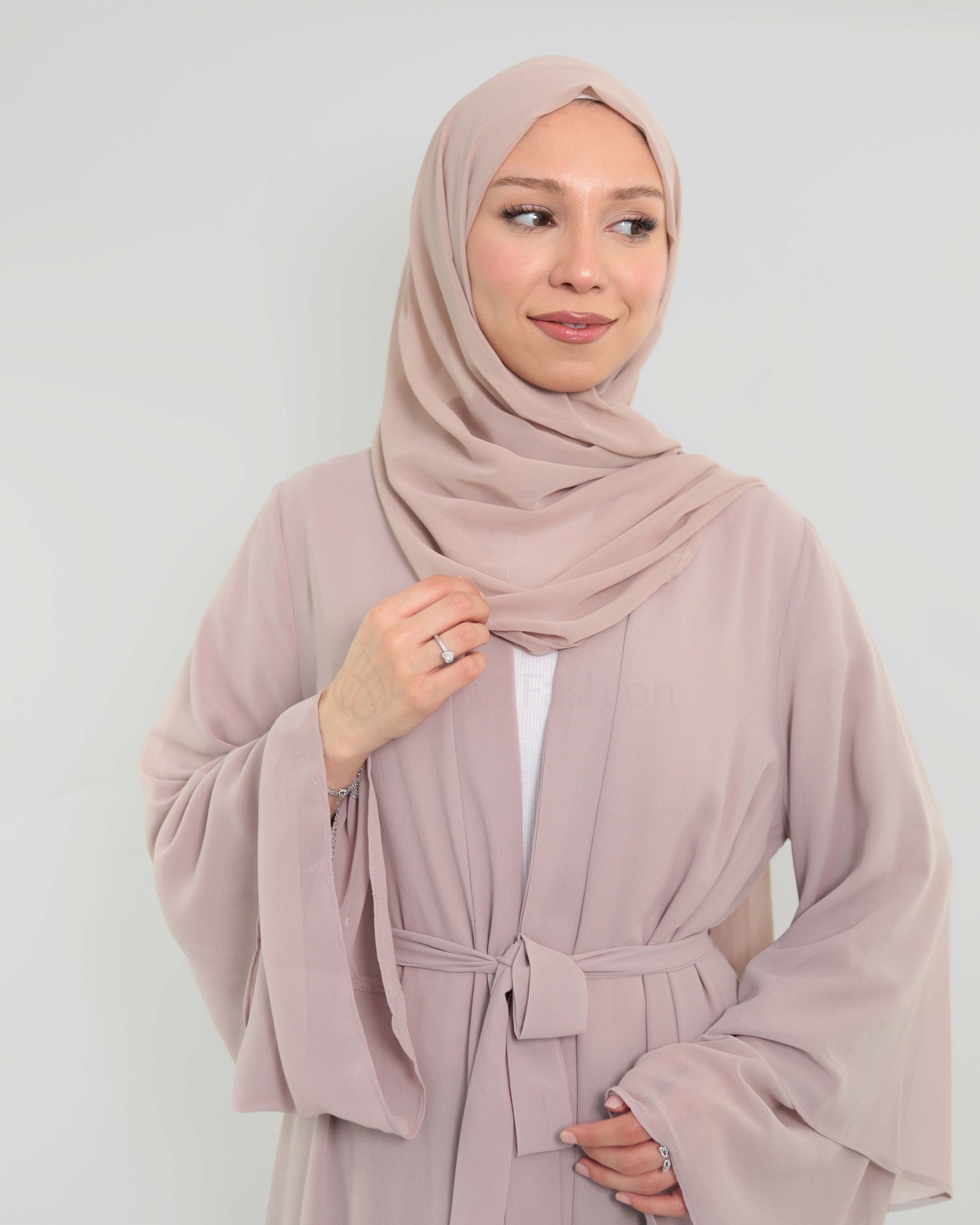 Chiffon open Abaya set - Nude Beige