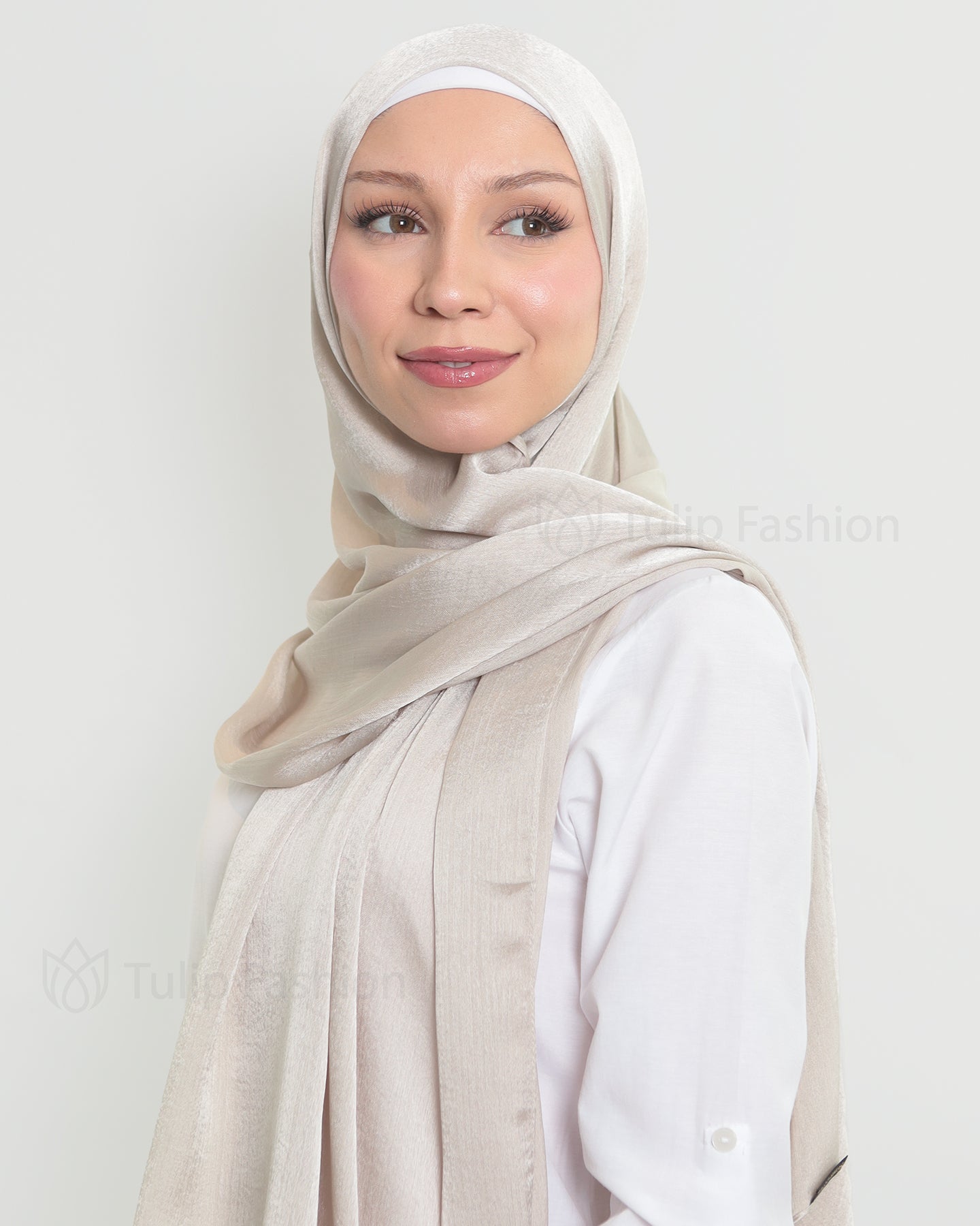 Hijab - Metallic Satin - Pearl White