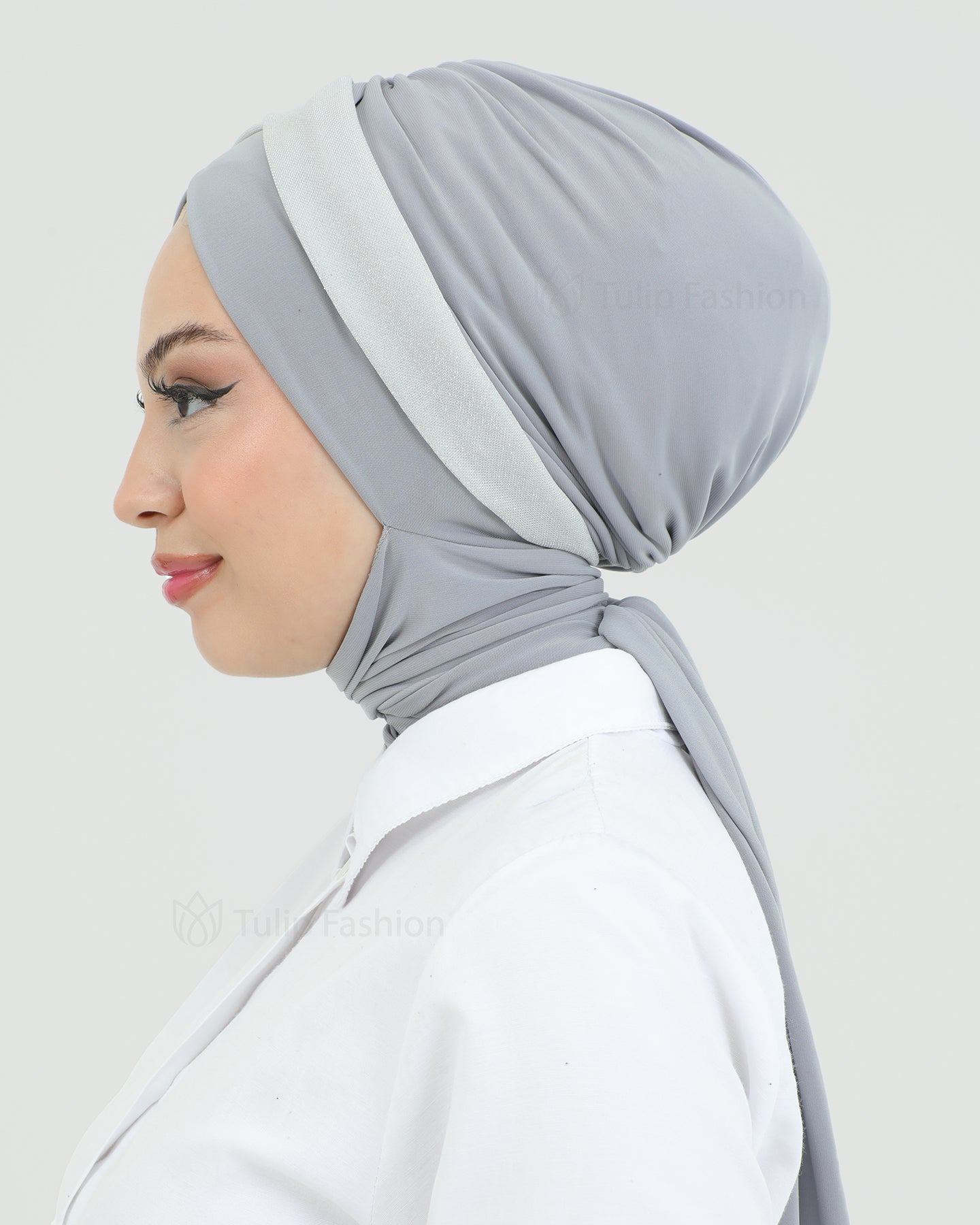 Turban with shawl - Tamara - Gray