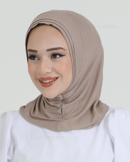 Hijab - Jersey Stripes One Piece - Nude Beige