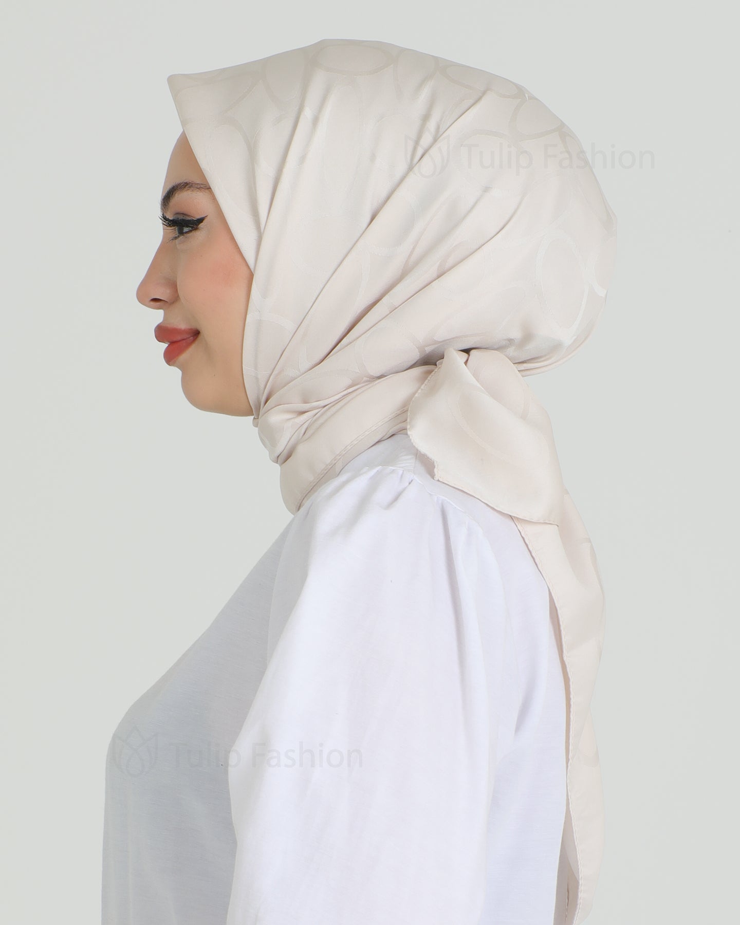 Hijab - Square Satin Leaf - Light Beige