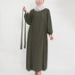 Open Abaya set with sleeveless dress - Olive Green