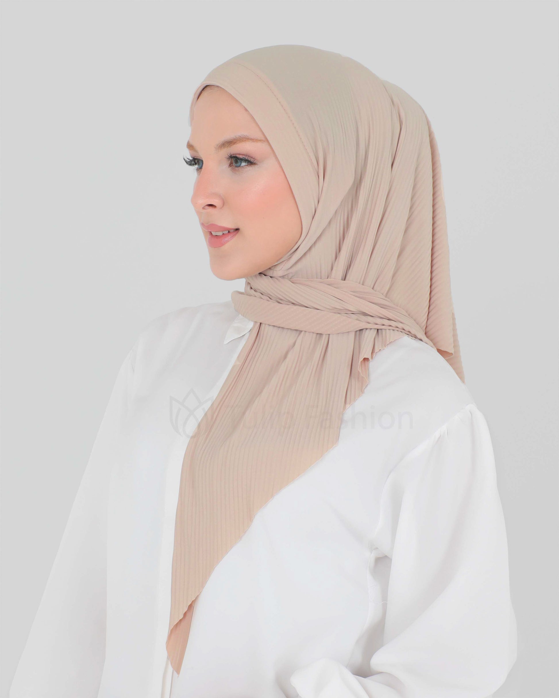 Hijab - Square Lycra Striped -  Nude Beige