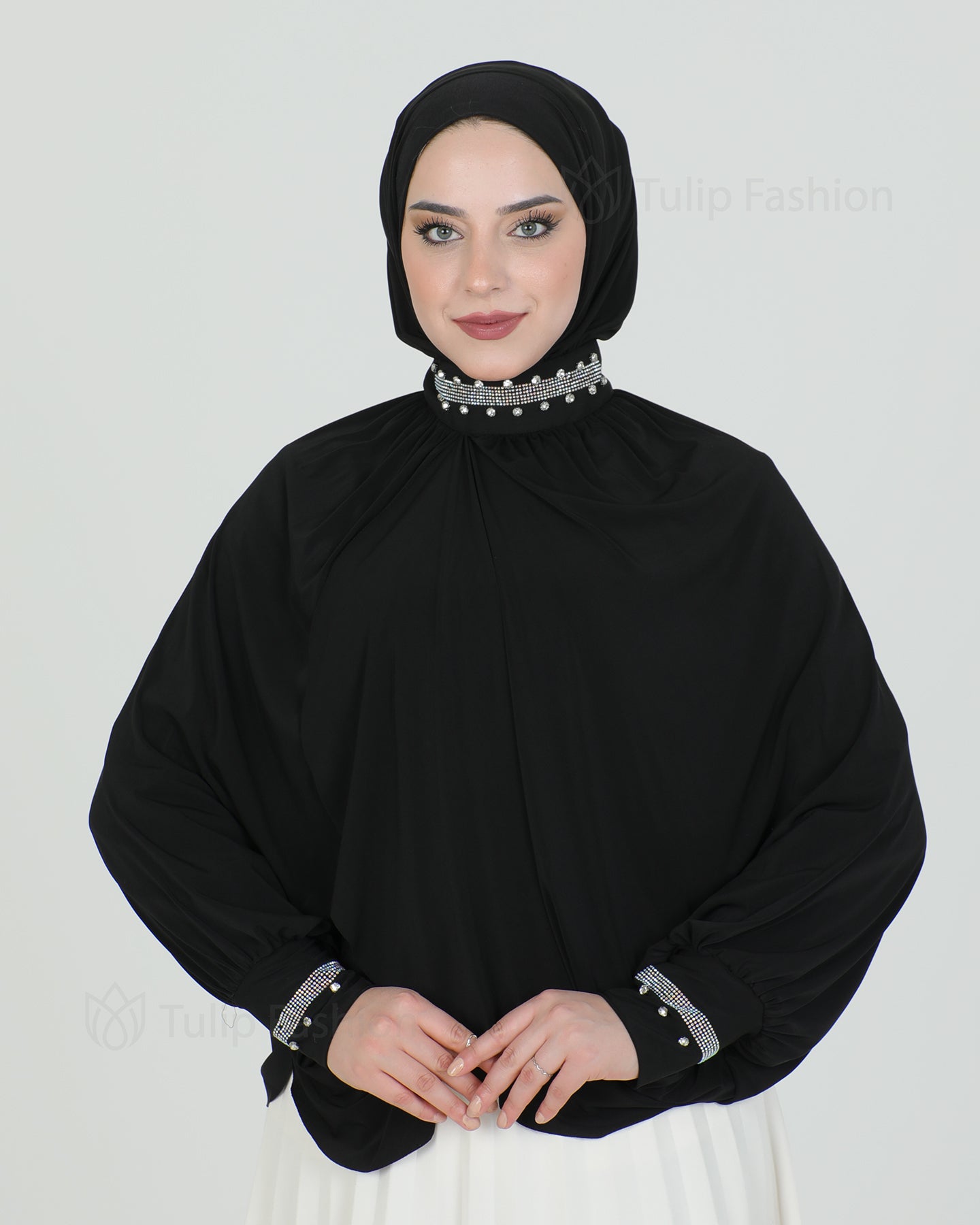 Hijab - Instant Lycra with arms - Black
