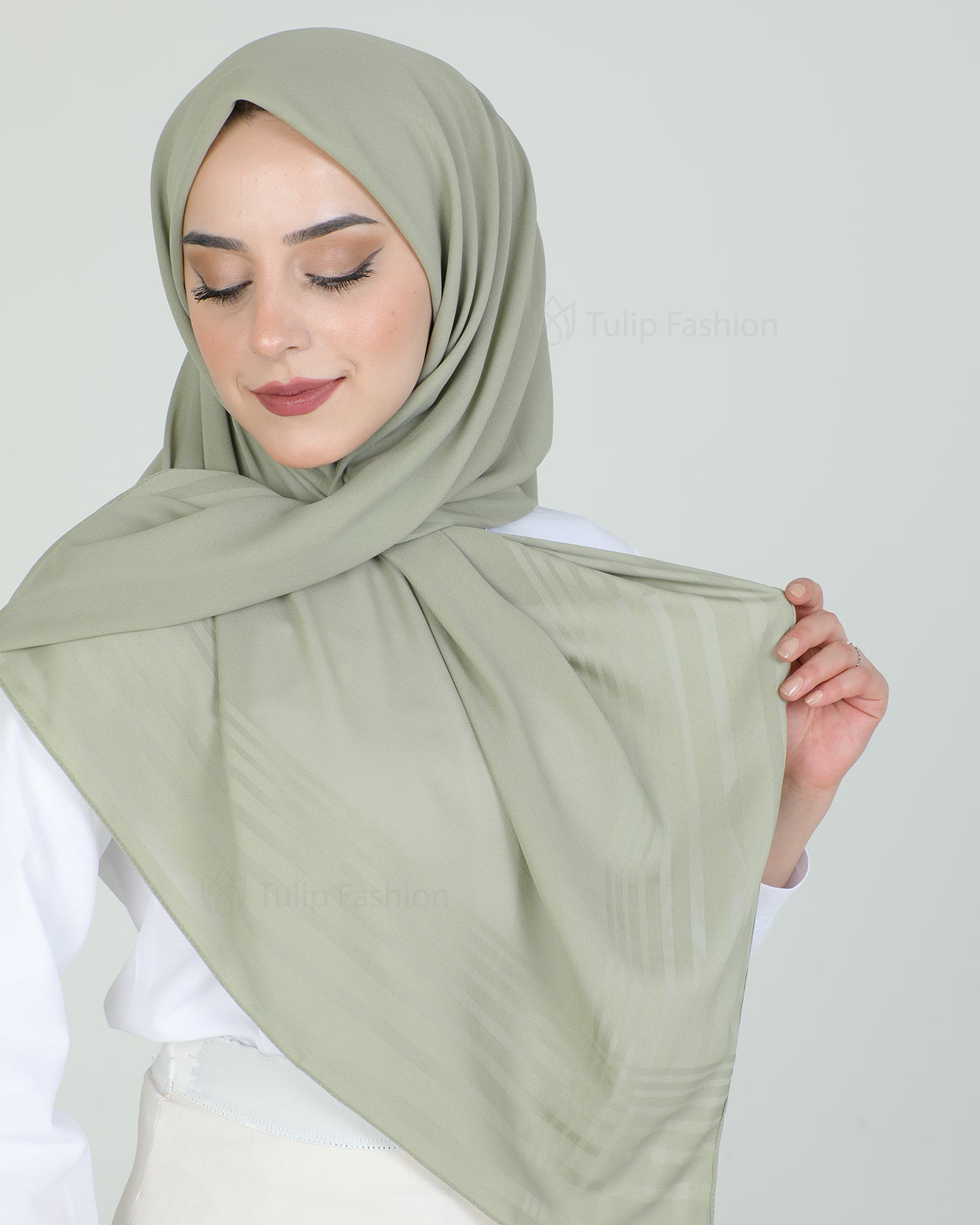 Hijab - chiffon stripes 120 cm - Pistachio Green