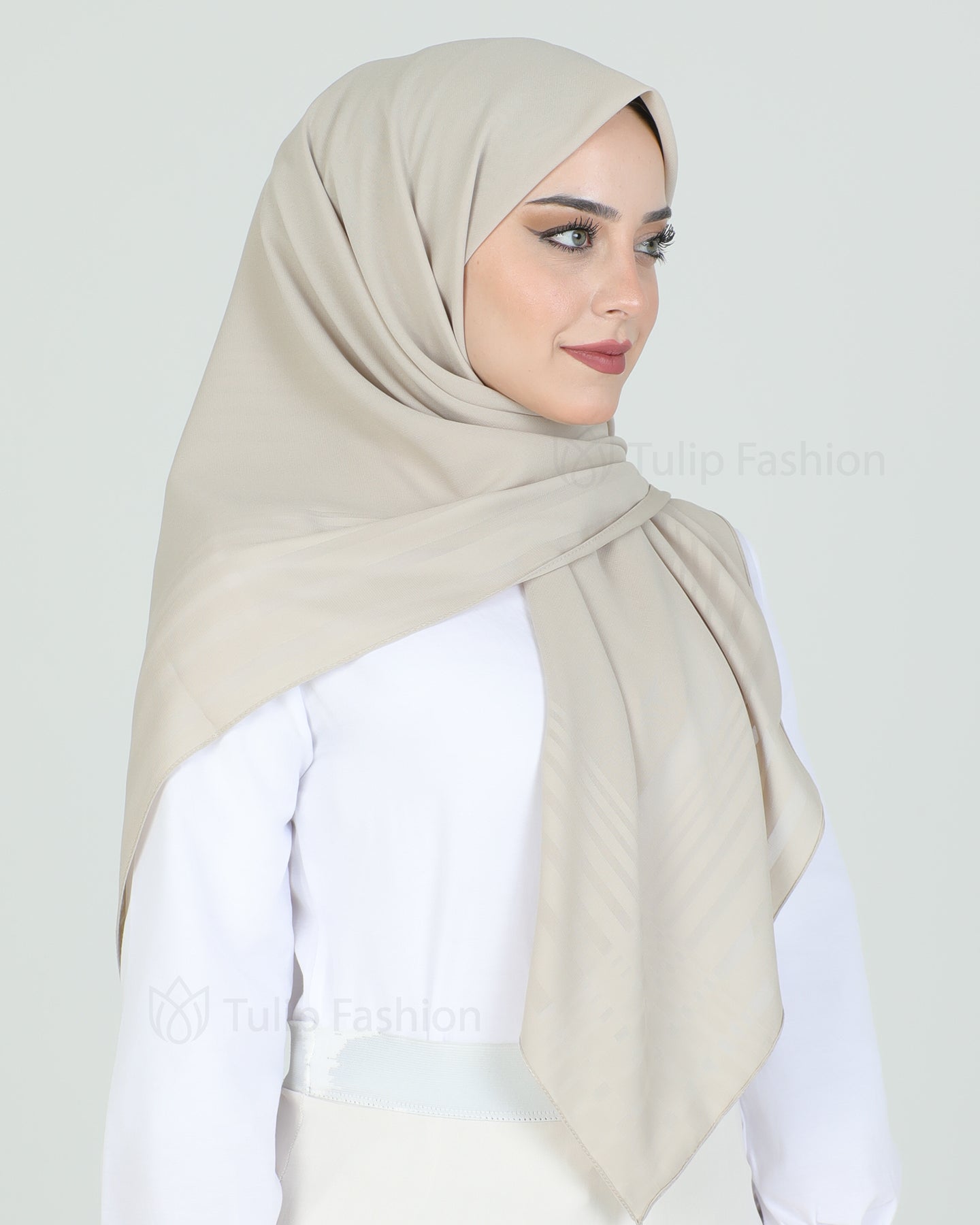 Hijab - chiffon stripes 120 cm - Light Beige