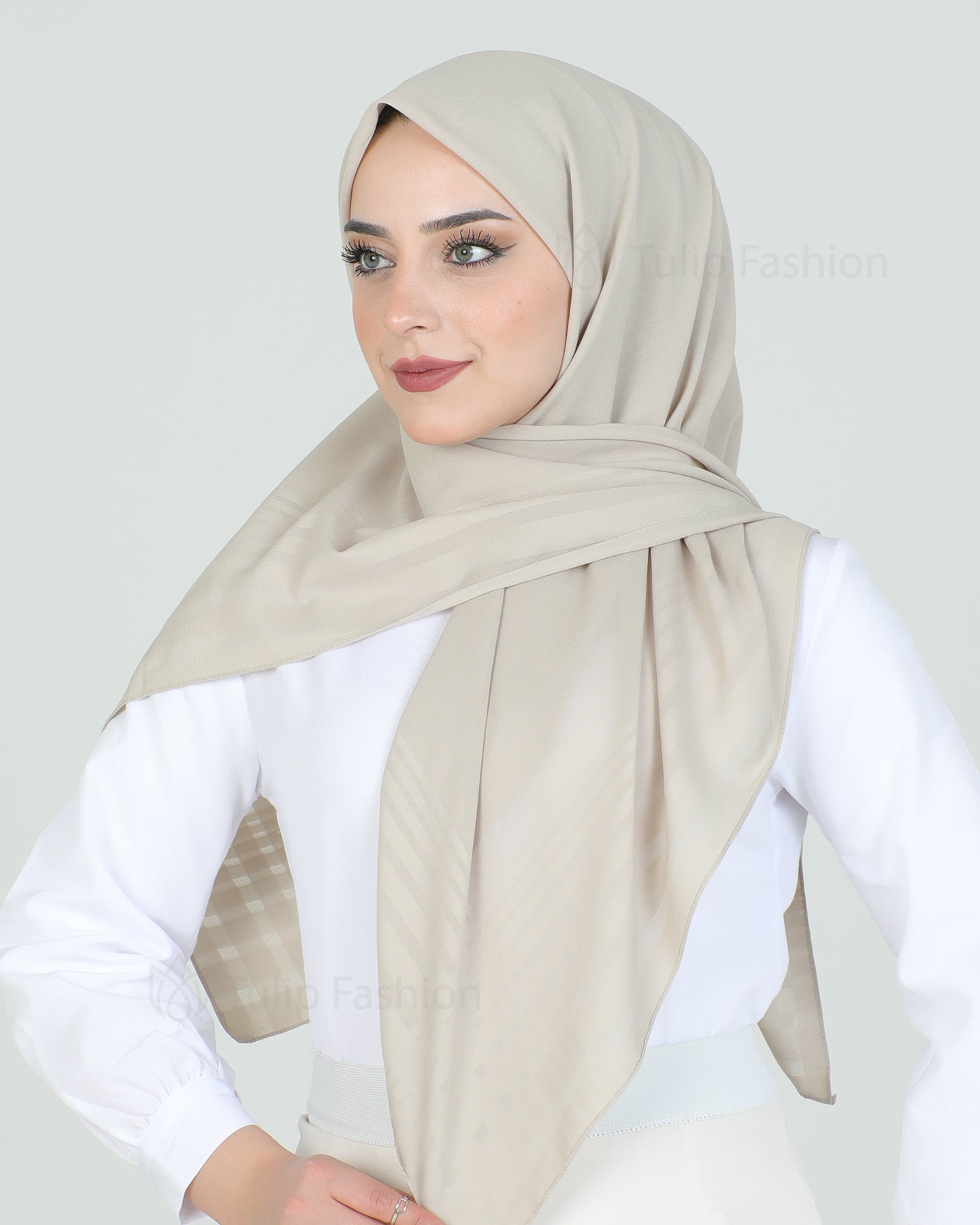 Hijab - chiffon stripes 120 cm - Light Beige