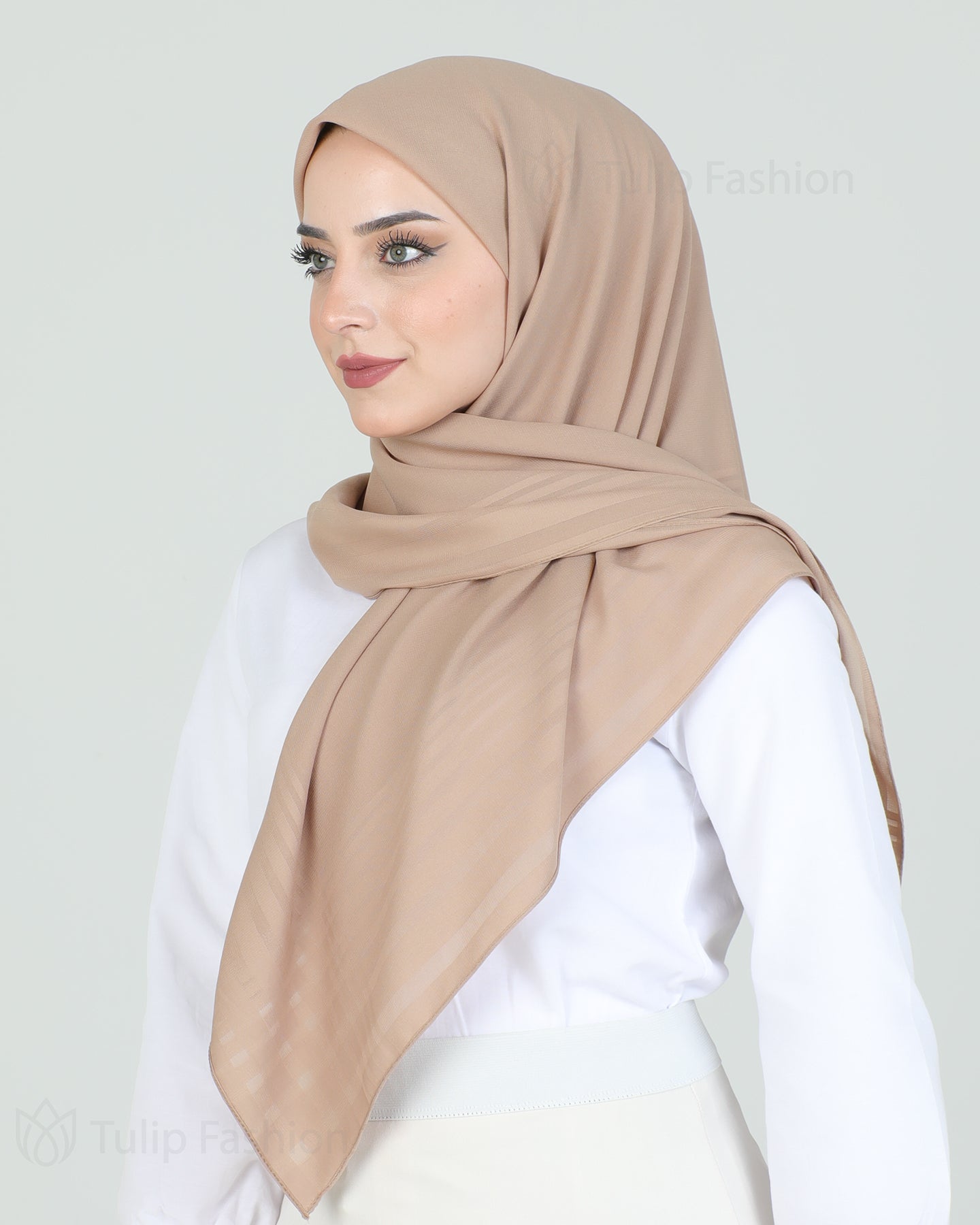 Hijab - chiffon stripes 120 cm - Nude Beige