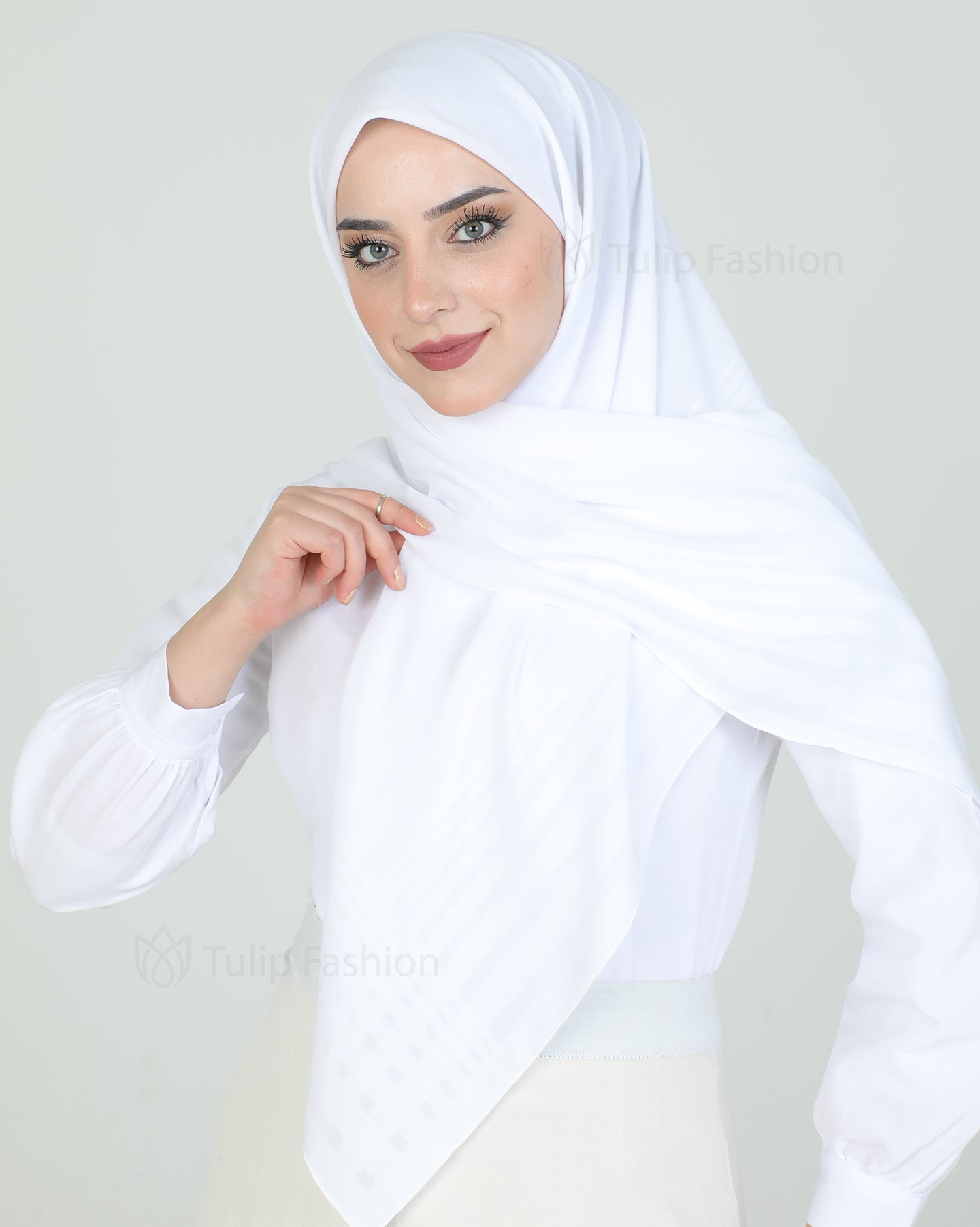 Hijab - chiffon stripes 120 cm - White