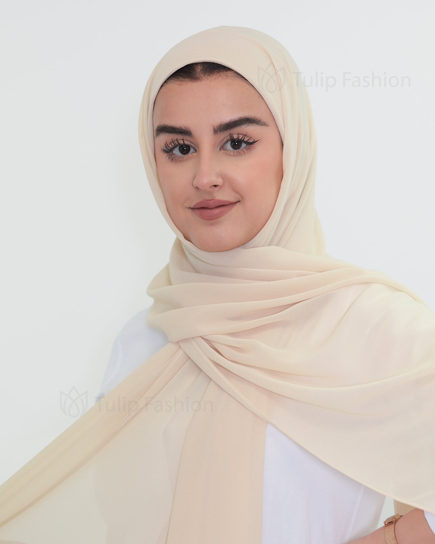Hijab - Instant Chiffon with full coverage underscarf - Cream