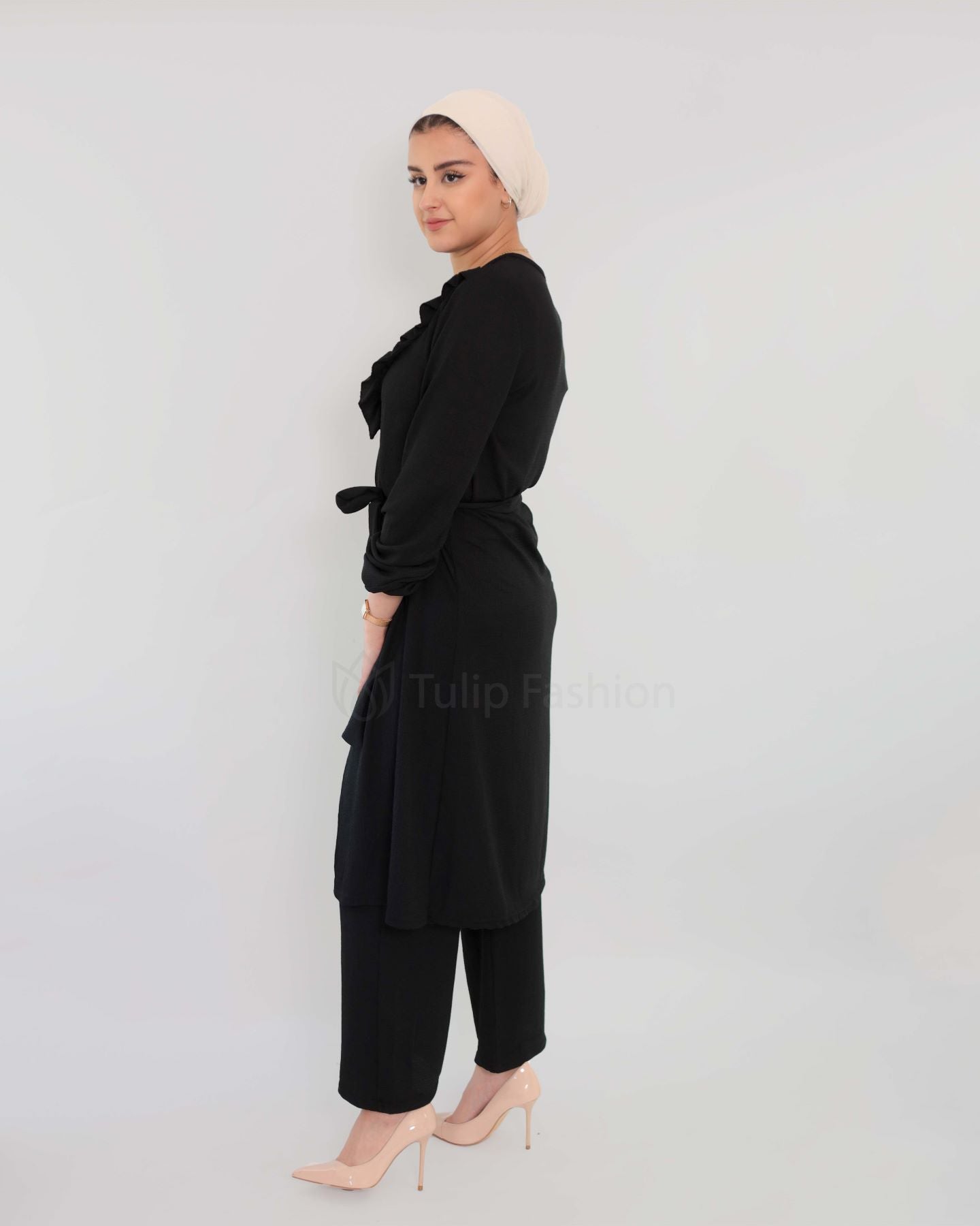 Long tunic set with pants - Black