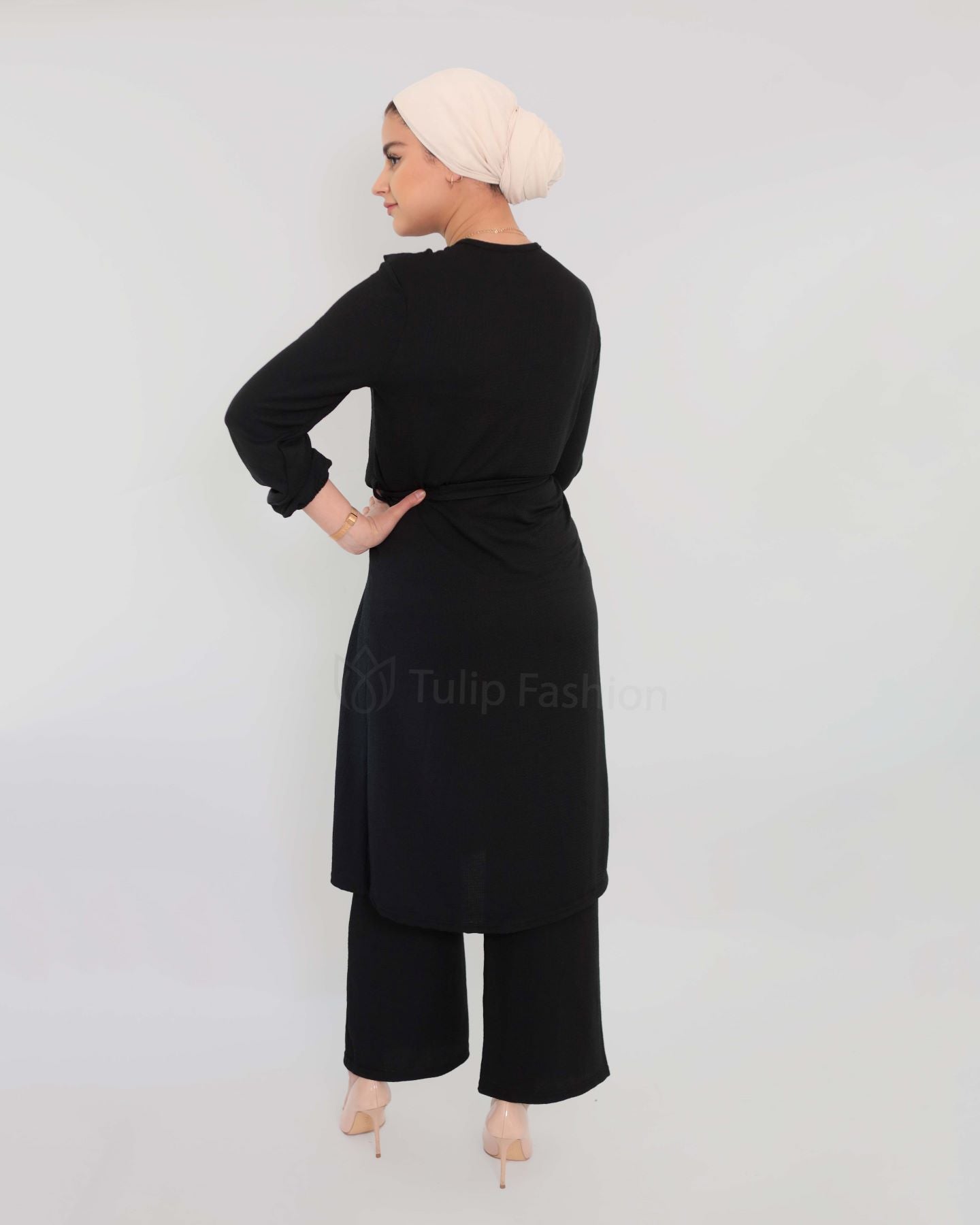 Long tunic set with pants - Black