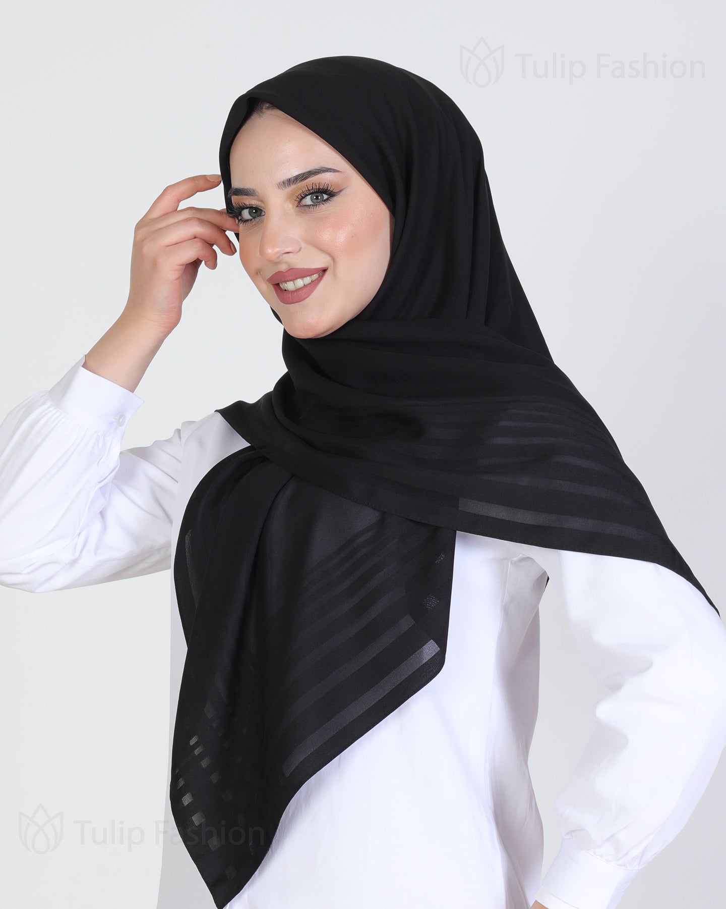 Hijab - chiffon stripes 120 cm - Black