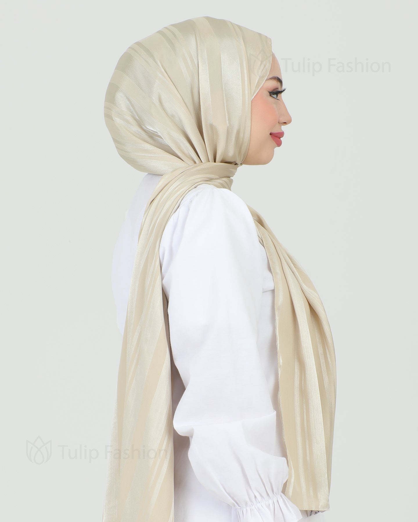Hijab - Satin Stripes - Beige