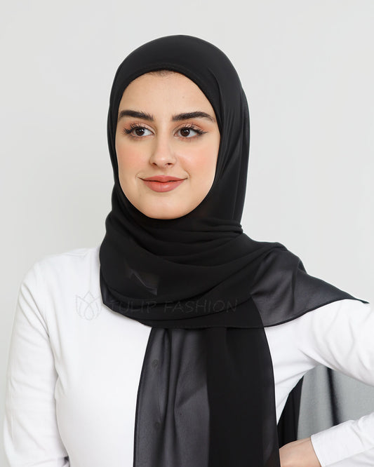 Hijab - Instant Chiffon With Cap - Black