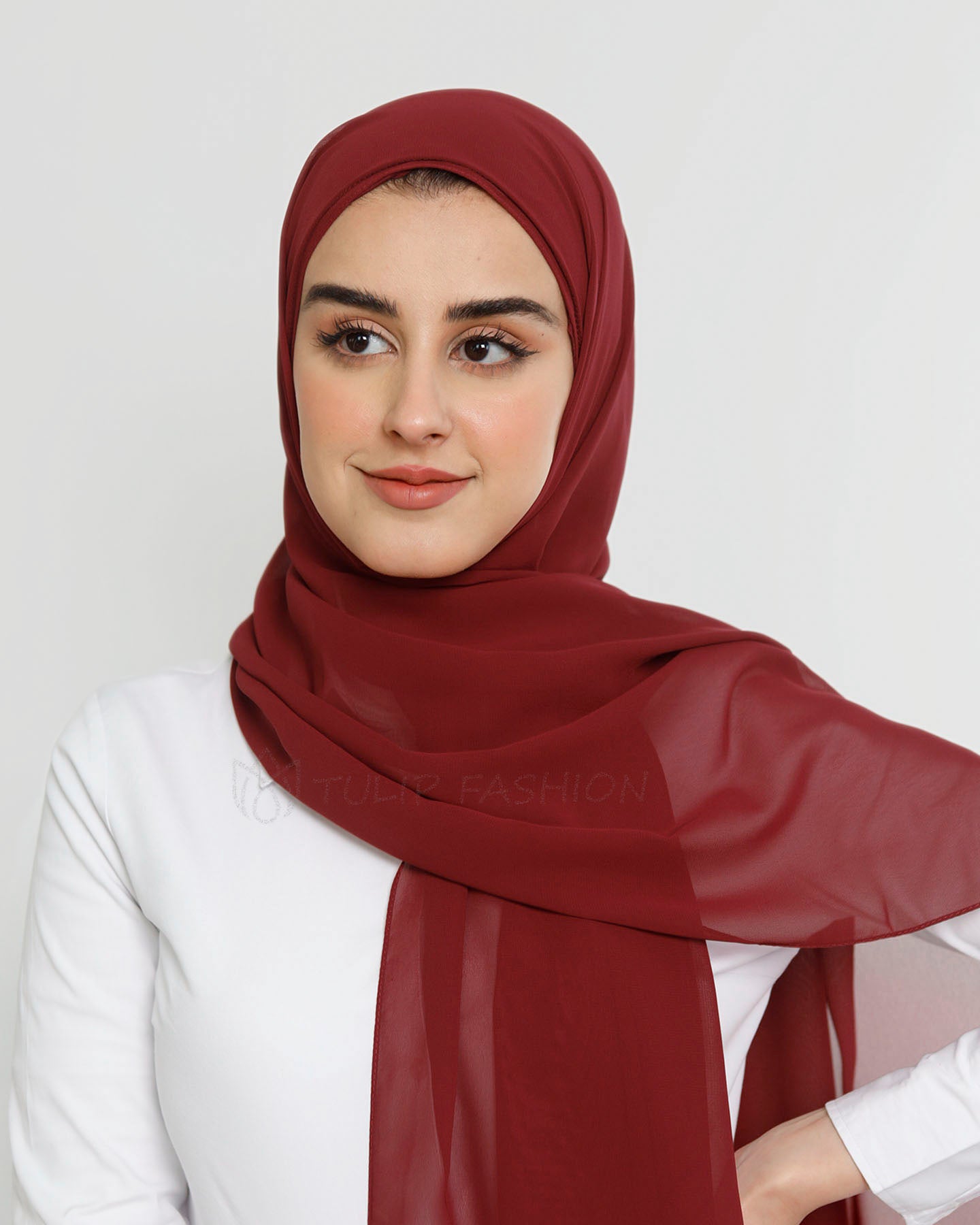 Hijab - Instant Chiffon With Cap - Light Maroon