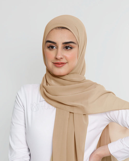 Hijab - Instant Chiffon With Cap - Caramel Brown