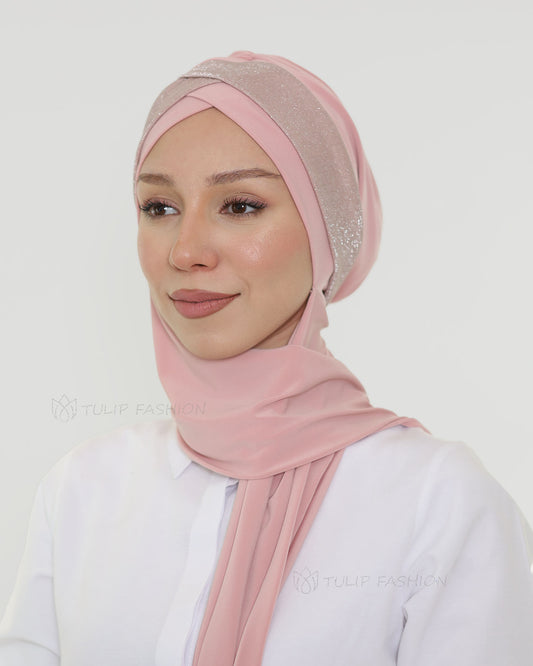 Turban with shawl - Tamara - Rose