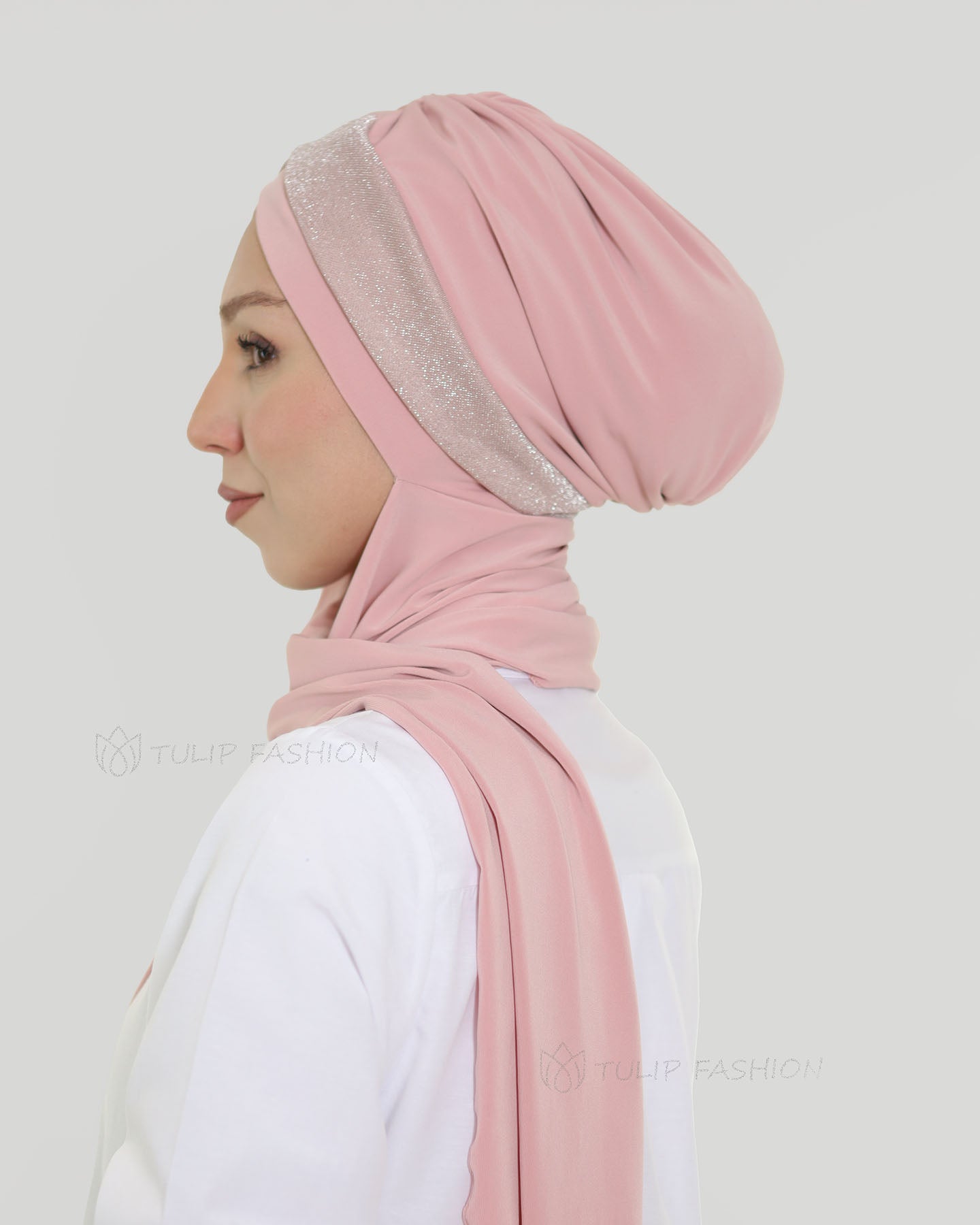 Turban with shawl - Tamara - Rose